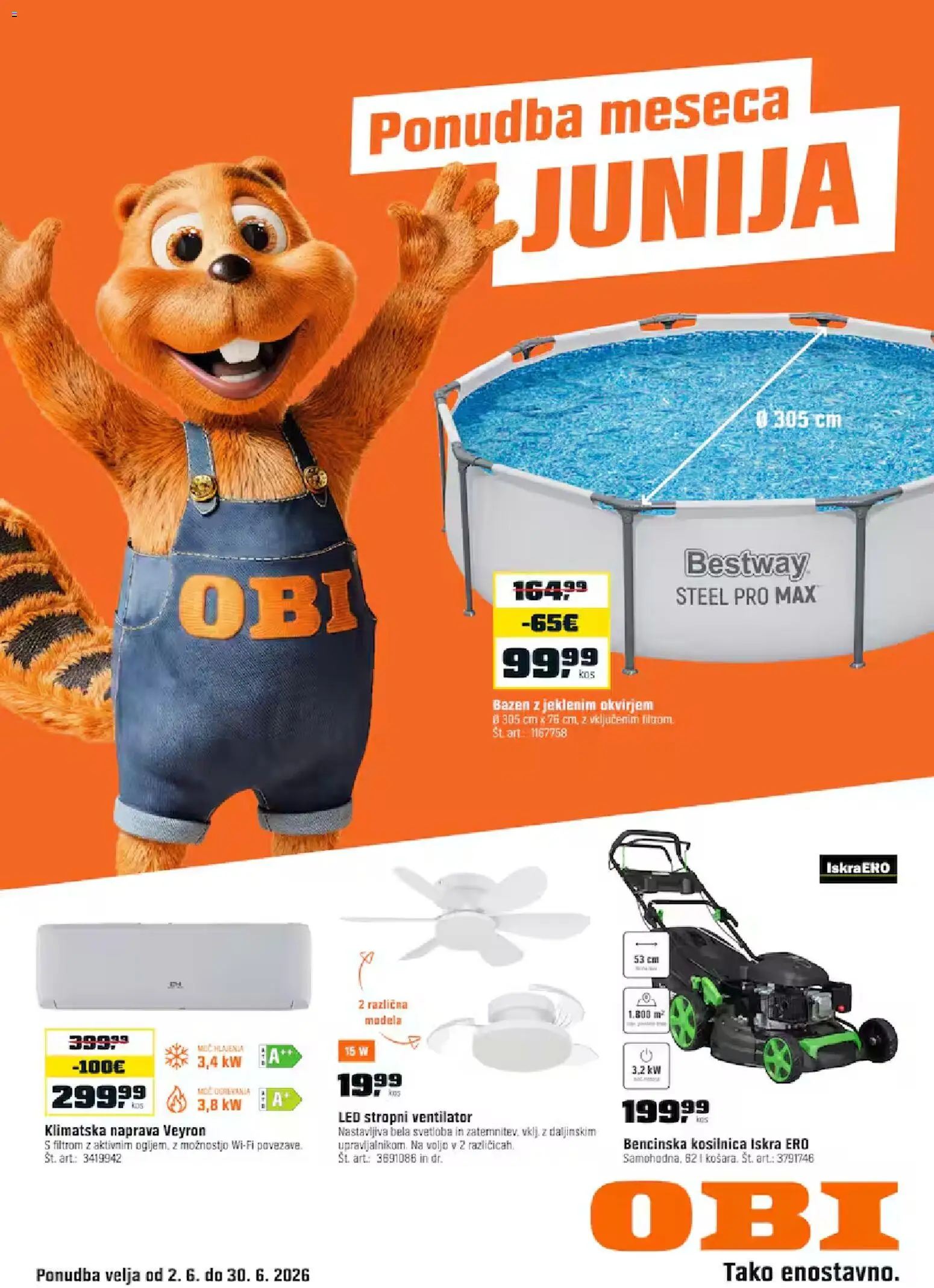 Novi OBI katalog ponudbe – veljaven od 02.06.2026 | Stran: 1 | Izdelki: Bazen, Ventilator, Kosilnica, Stropni ventilator
