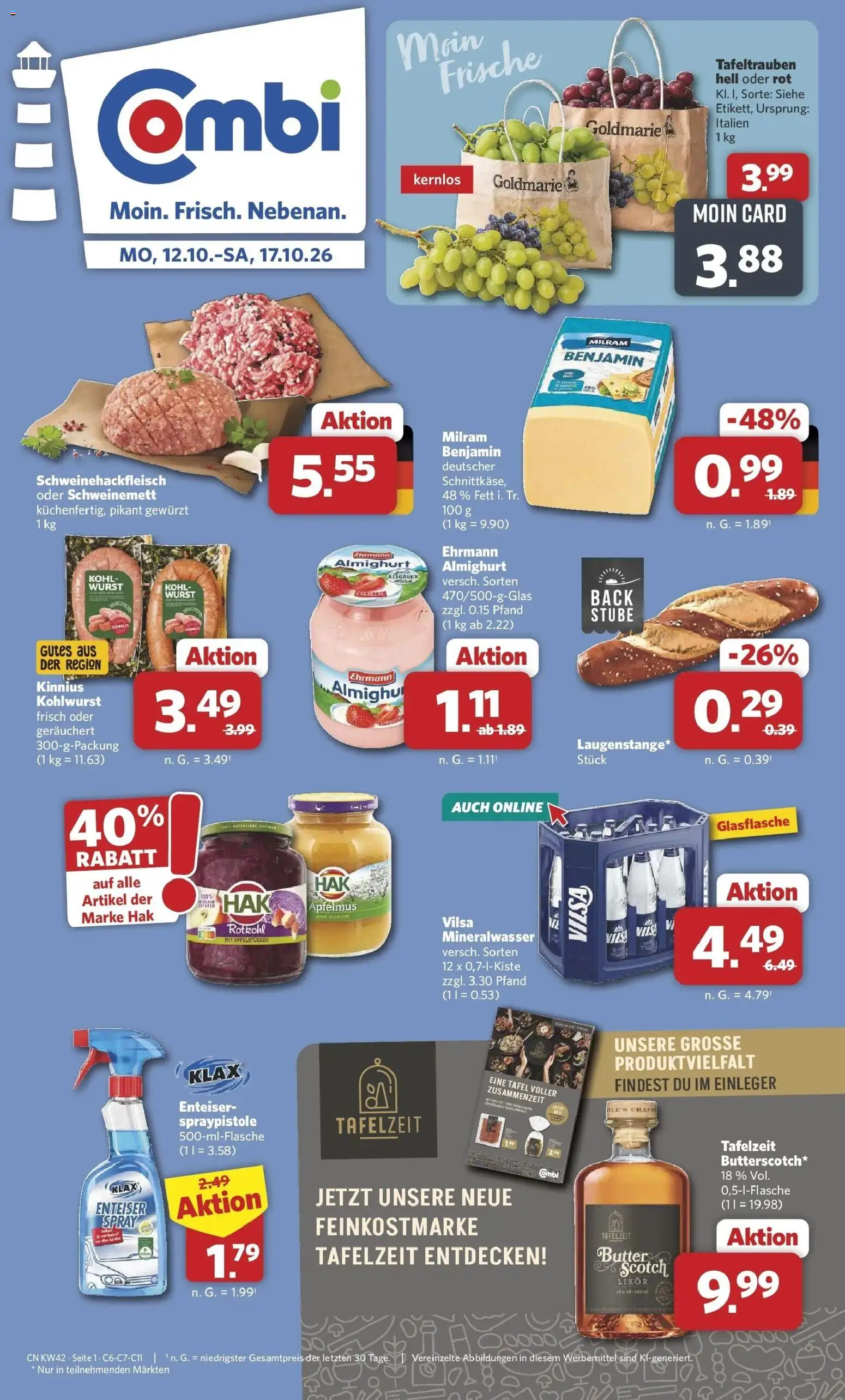 Combi Prospekt Dülmen – gültig ab 12.10.2026 | Seite: 1 | Produkte: Ehrmann almighurt, Mineralwasser, Milram, Wurst