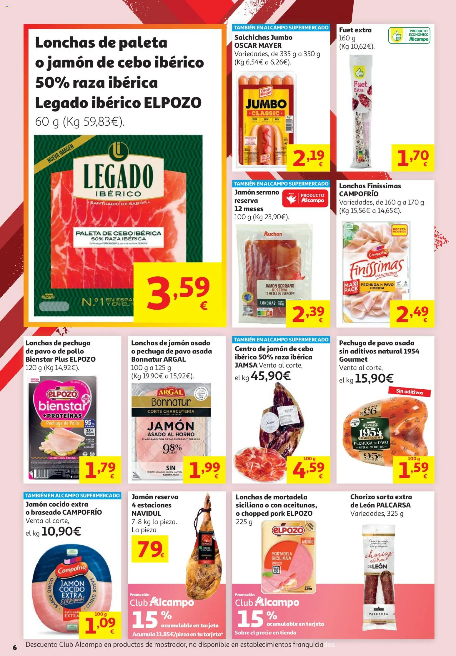 Alcampo -  HP Unico │ válido desde el 16.06.2026 | Página: 6 | Productos: Jamón serrano, Jamón, Jamón cocido, Mortadela
