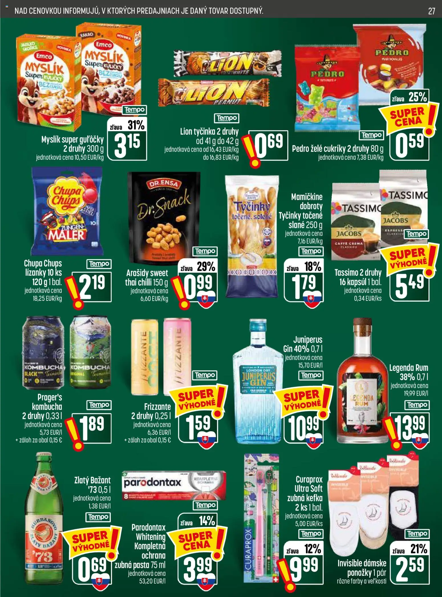 Nové COOP Jednota akcie – leták je platný od 30.07.2026 | Strana: 27 | Produkty: Zubná kefka, Lízanky, Zlatý Bažant, Curaprox