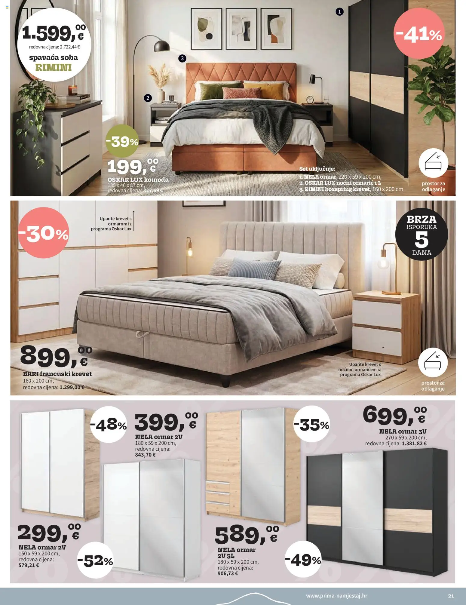 Prima katalog | vrijedi od 01.06.2026 | Stranica: 21 | Proizvodi: Krevet, Ormar, Spavaća soba, Francuski krevet