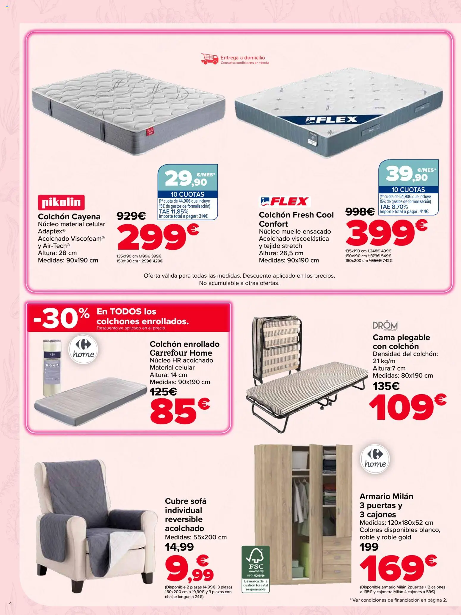 Carrefour Casa Equipada │ válido desde el 16/07/2026 | Página: 4 | Productos: Cama, Cajonera, Sofá, Armario