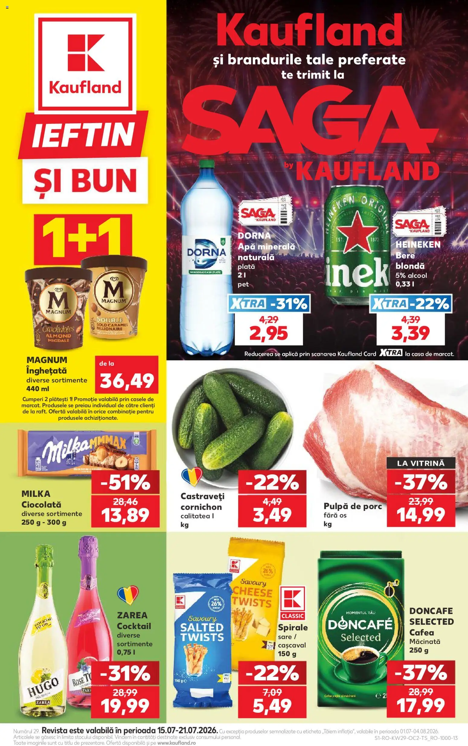 Kaufland RO akciós ujság - amely érvényes a következő dátumtól: 2026.07.15. | Oldal: 1 | Termékek: Magnum, Milka, Heineken, Rosé