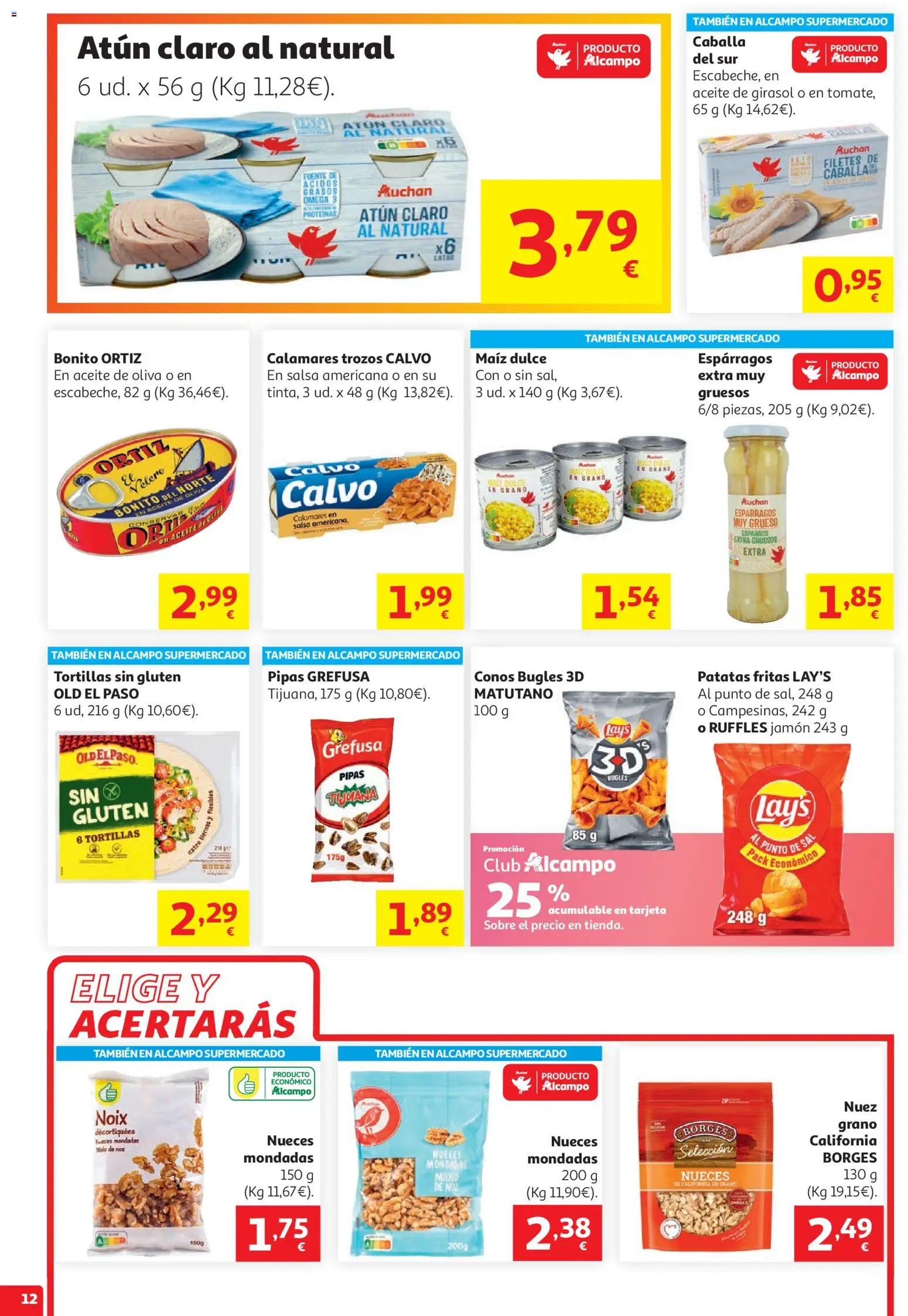 Alcampo HG Unico Litoral │ válido desde el 15/07/2026 | Página: 12 | Productos: Calamares, Aceite, Jamón, Aceite de oliva