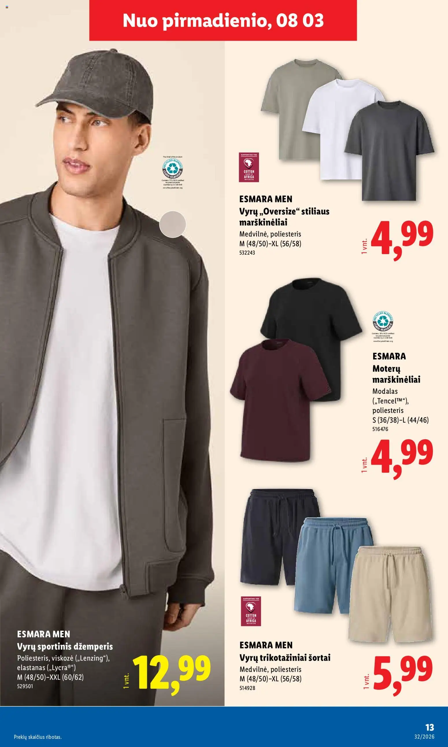 LIDL akcijos nuo 2026.08.03 | Puslapis: 13 | Prekių: Marškinėliai, Džemperis, Šortai