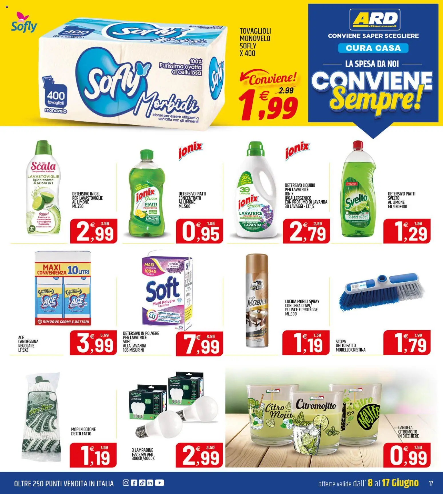 Volantino ARD Discount del 08.06.2026 | Pagina: 17 | Prodotti: Candeggina, Limone, Scopa, Profumo