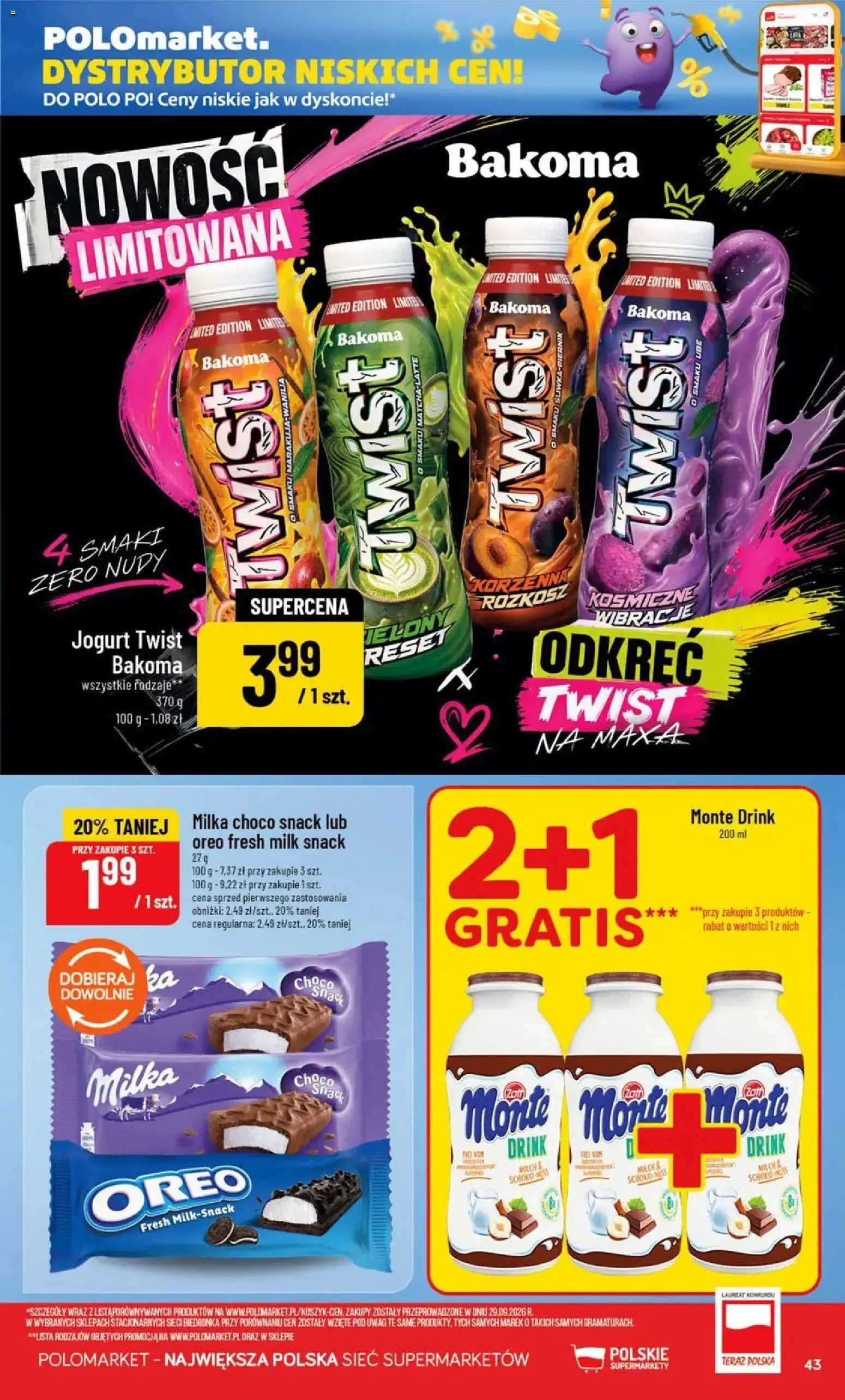 Nowa POLOmarket gazetka od jutra 07.10.2026 | Strona: 43 | Produkty: Oreo, Jogurt, Matcha, Wanilia
