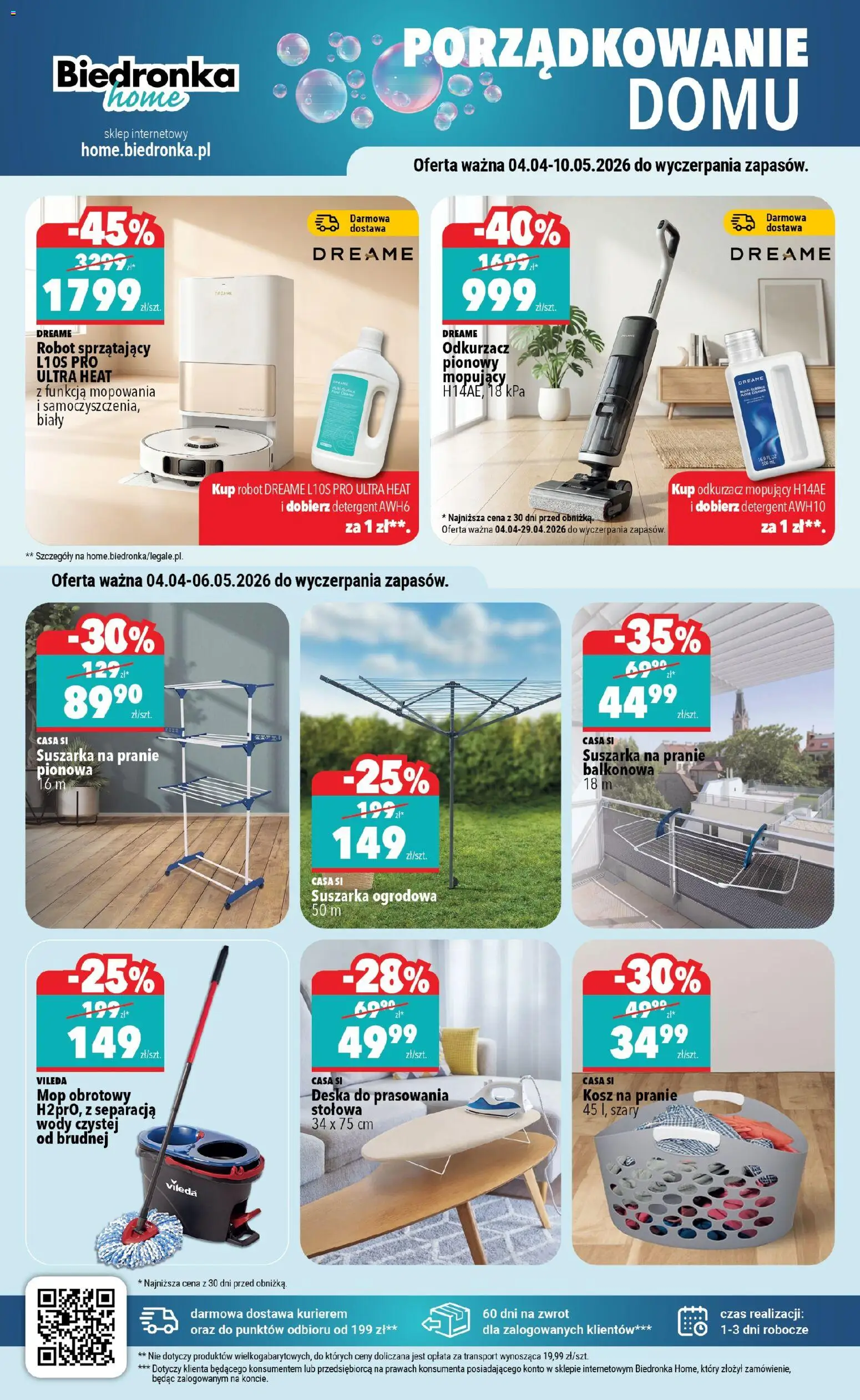 Biedronka gazetka - Home od 04.04.2026 | Strona: 4 | Produkty: Suszarka na pranie, Mop obrotowy, Robot sprzątający, Kosz na pranie