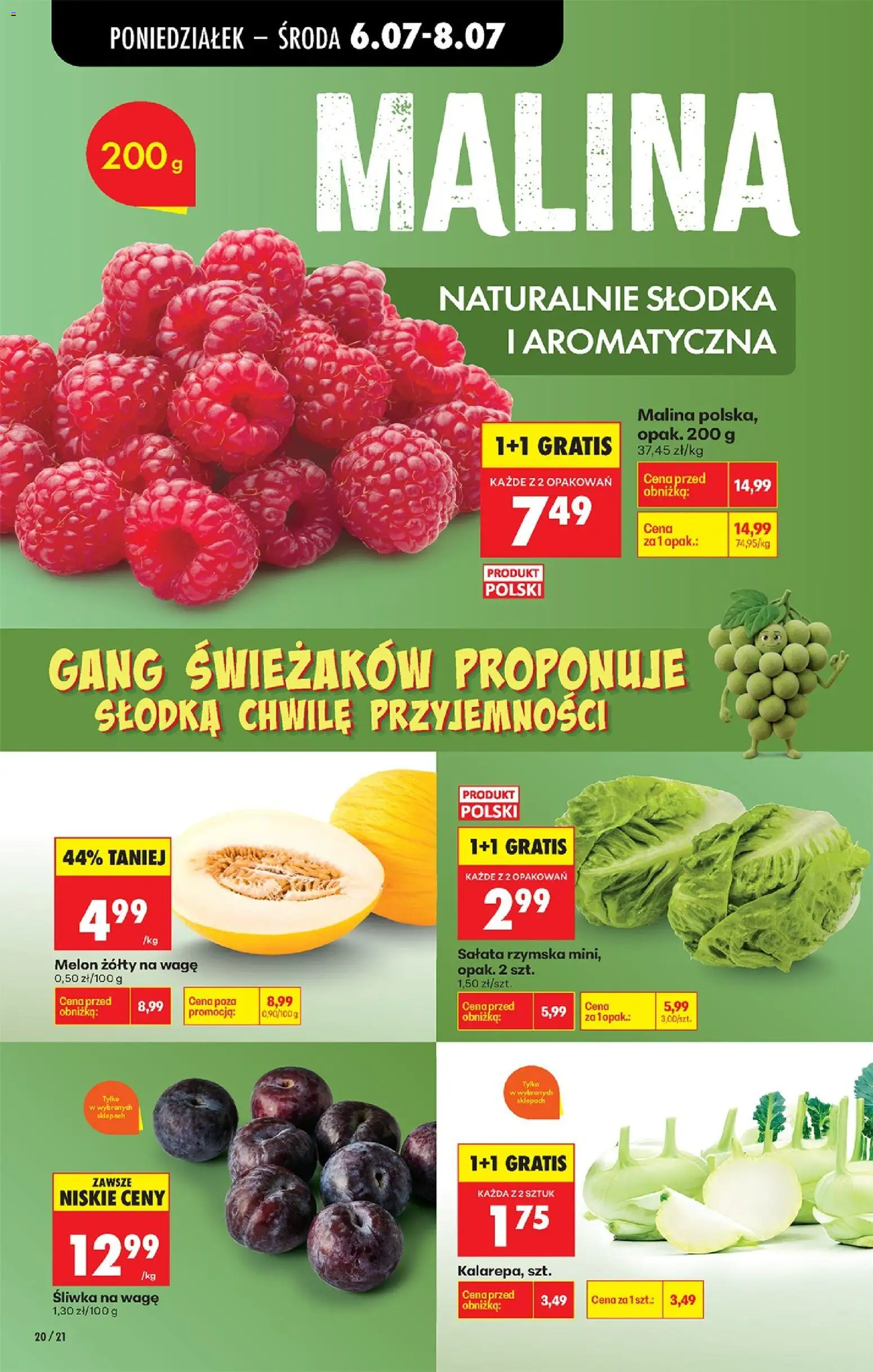 Biedronka gazetka od poniedziałku od 06.07.2026 | Strona: 24 | Produkty: Melon, Malina