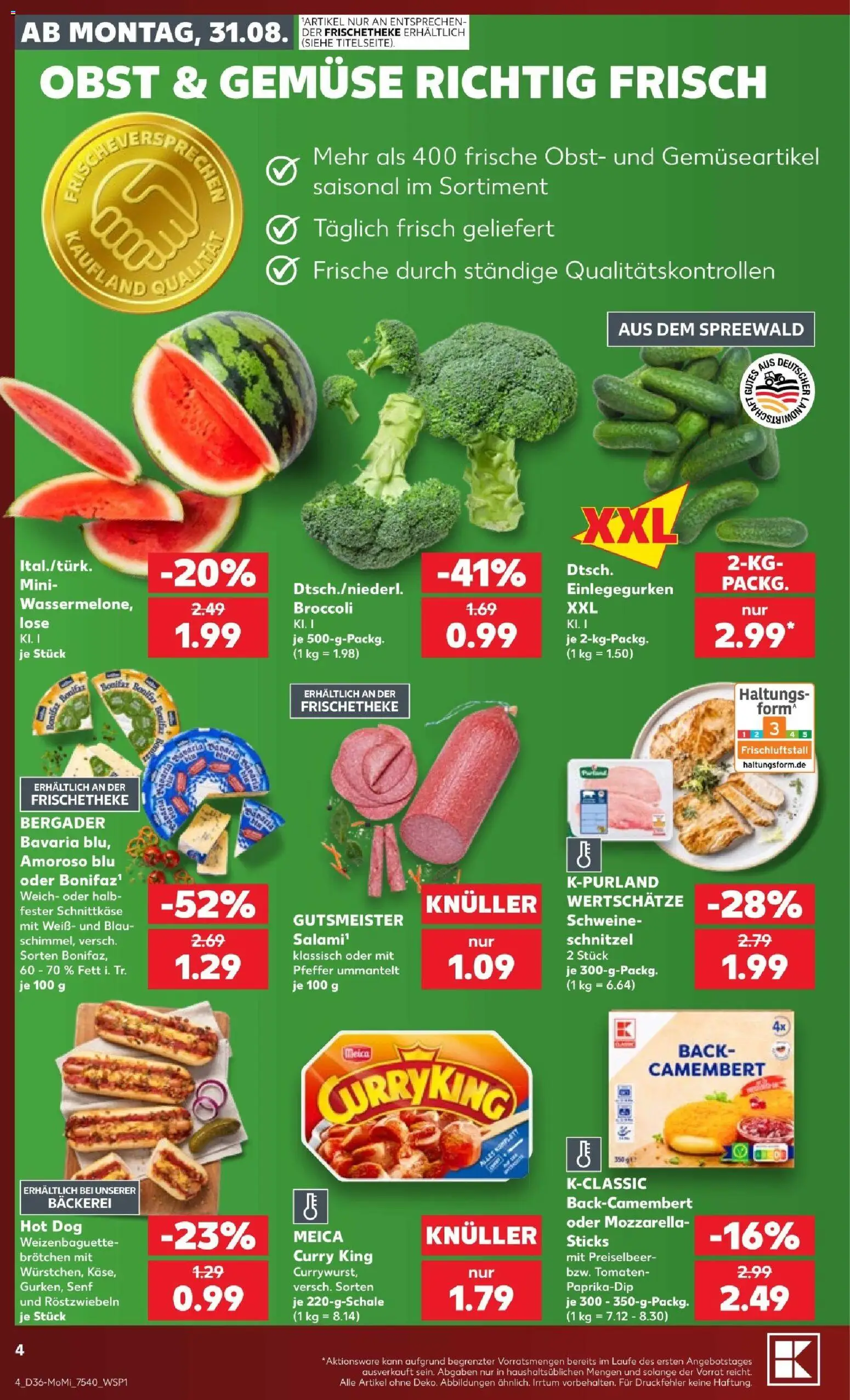 Kaufland Prospekt Jena – gültig ab 31.08.2026 | Seite: 4 | Produkte: Mozzarella, Gemüse, Obst, Salami
