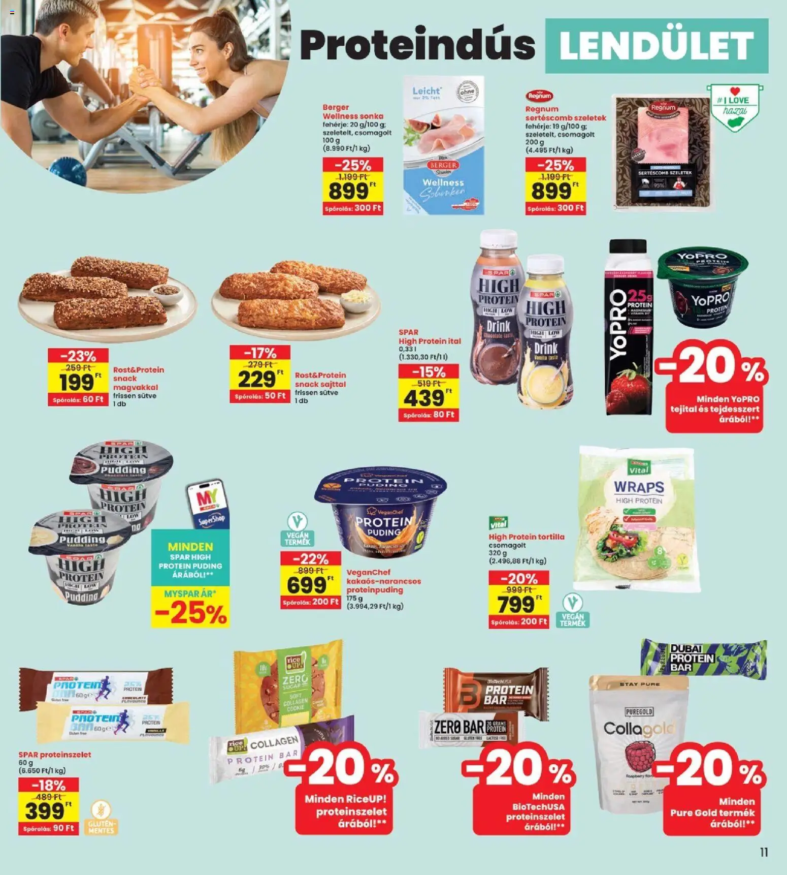 Interspar akciós ujság - amely érvényes a következő dátumtól: 18.06.2026 | Oldal: 11 | Termékek: Puding, Tortilla, Sertéscomb, Fehérje