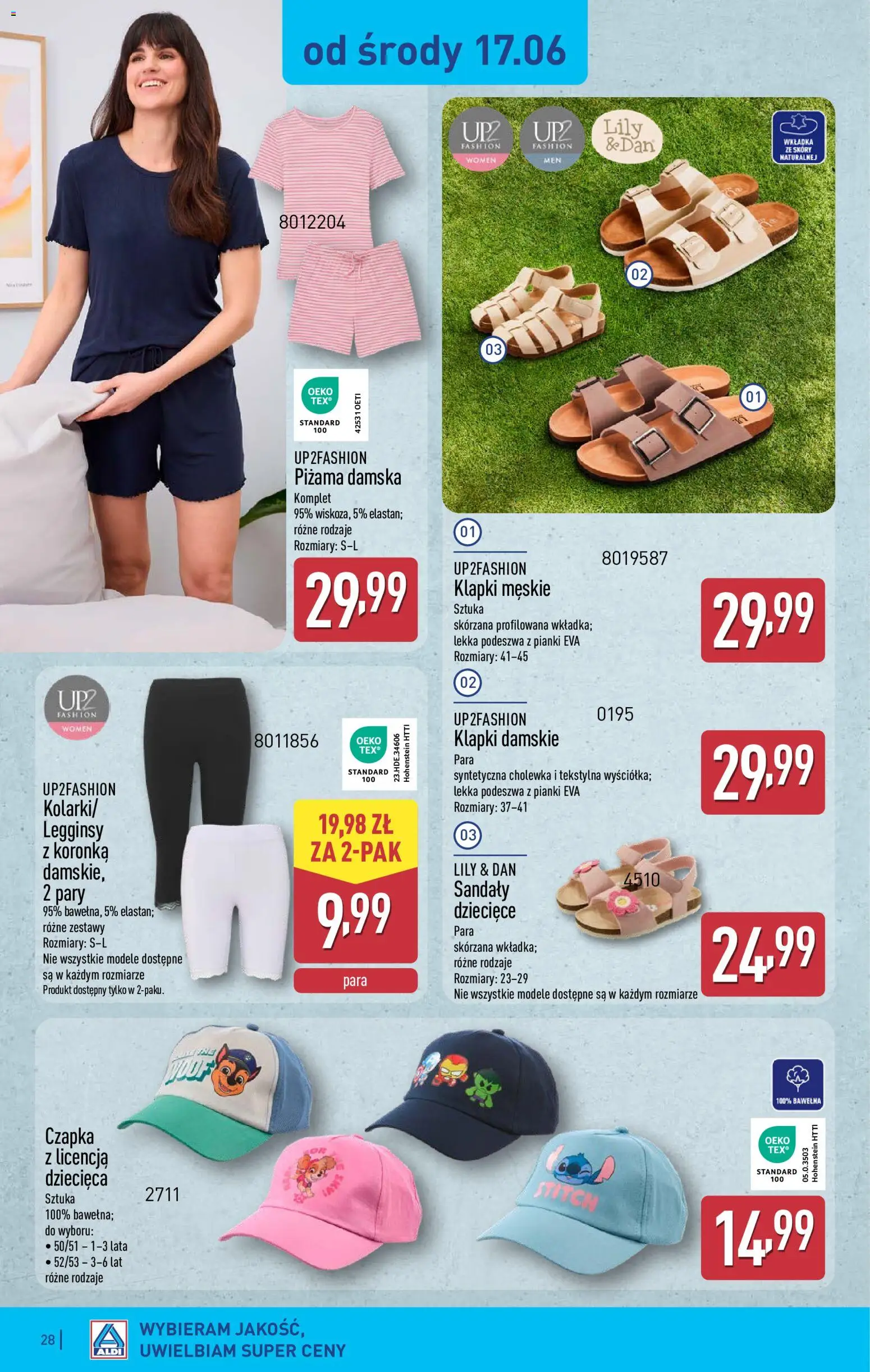 Aldi gazetka od 15.06.2026 | Strona: 28 | Produkty: Legginsy, Klapki, Czapka, Klapki damskie