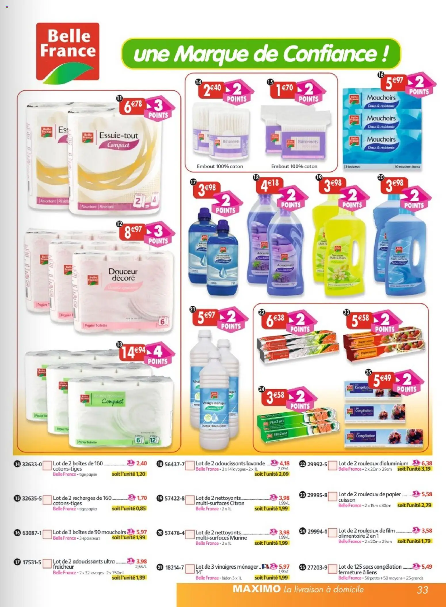 {H1} | Page: 33 | Produits: Citron, Papier toilette, Coton, Mouchoirs