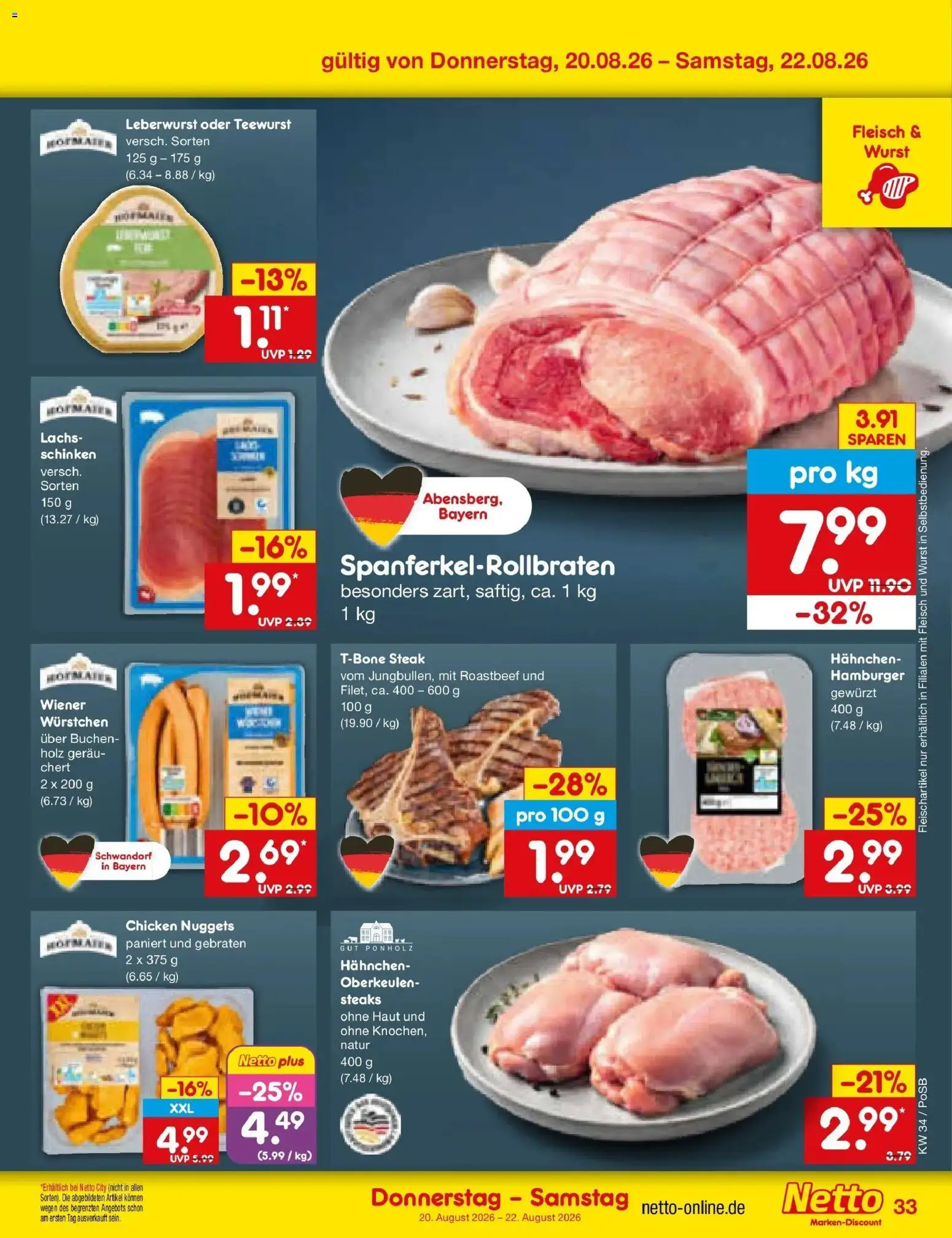 Netto Marken-Discount Prospekt Regensburg – gültig ab 17.08.2026 | Seite: 51 | Produkte: Hahnchen, Lachs, Schinken, Steak