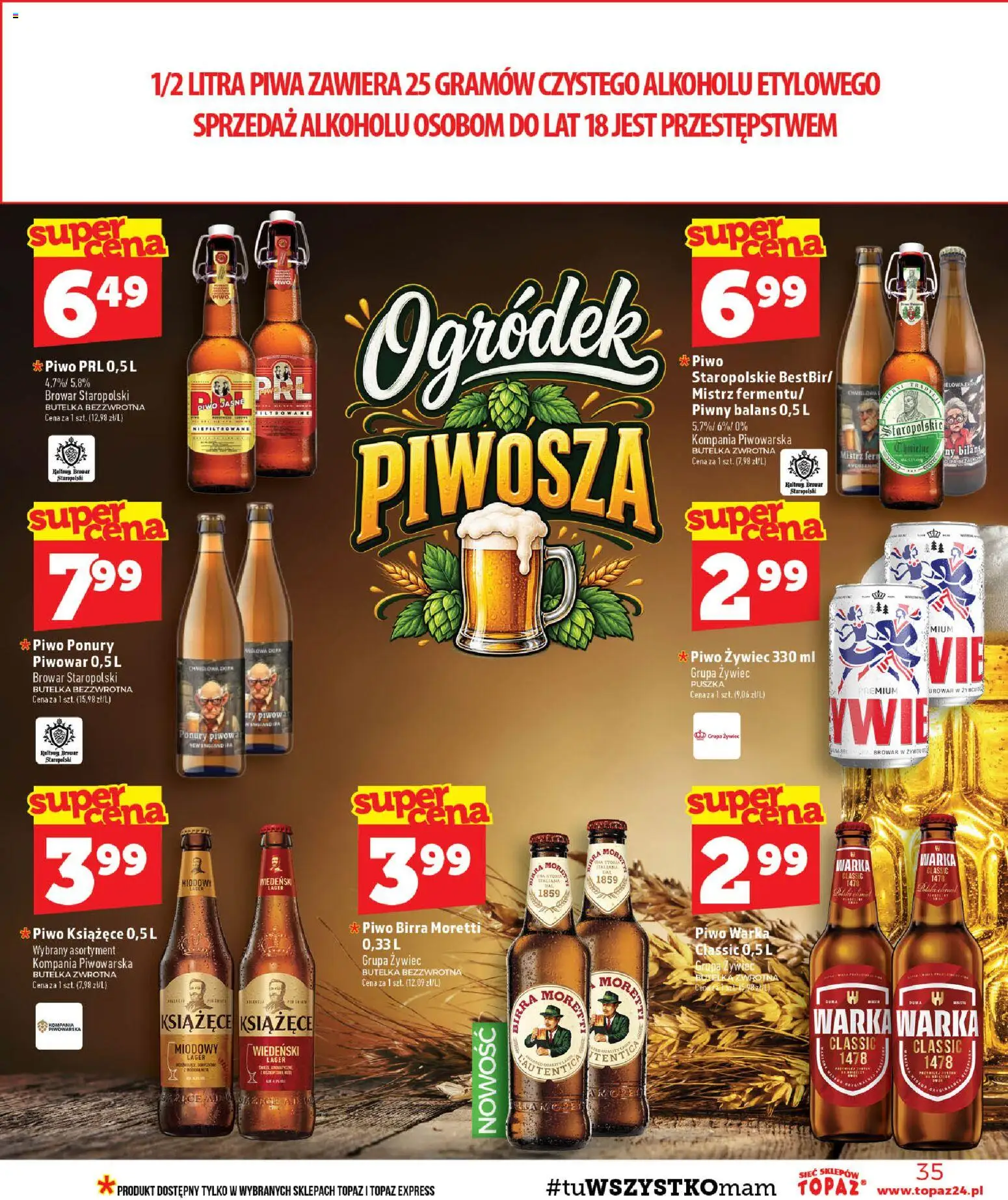 Topaz gazetka - MAZ od 17.09.2026 | Strona: 35 | Produkty: Piwo książęce, Warka, Piwo