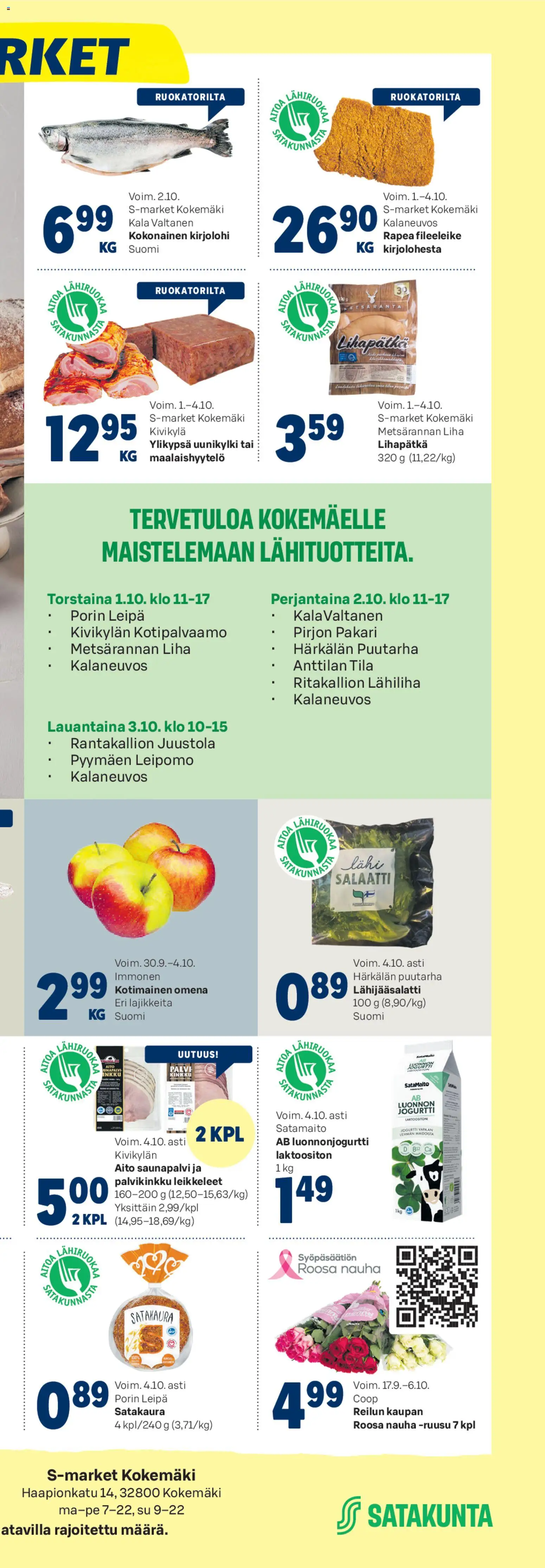 S-market tarjoukset Kokemäellä – voimassa 01/10/2026 alkaen | Sivu: 2 | Tuotteet: Kokonainen, Leipomo, Leipä, Salaatti