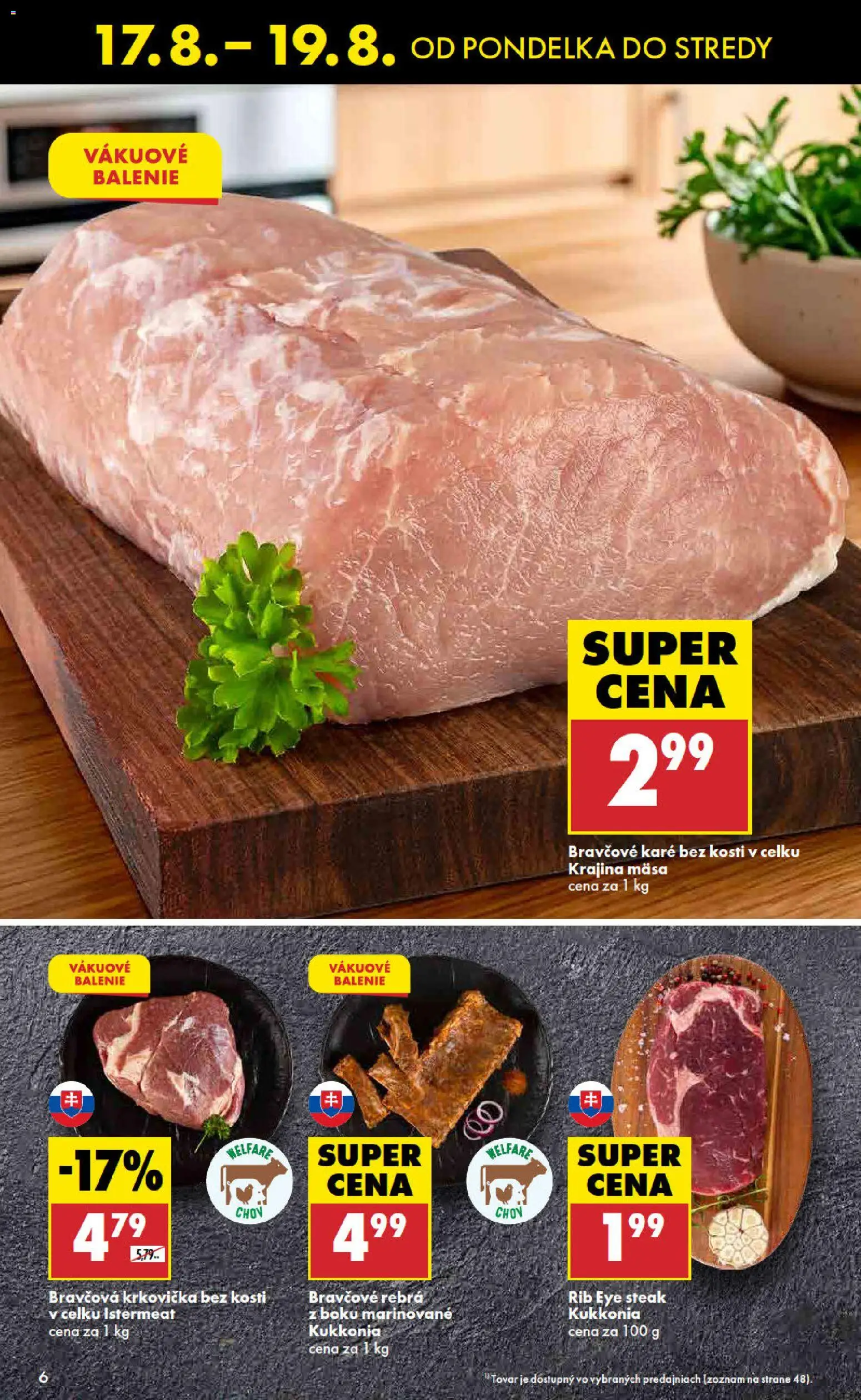 Nové Biedronka akcie – leták je platný od 17.08.2026 | Strana: 6 | Produkty: Bravčové rebrá, Bravčová krkovička, Krkovička, Steak