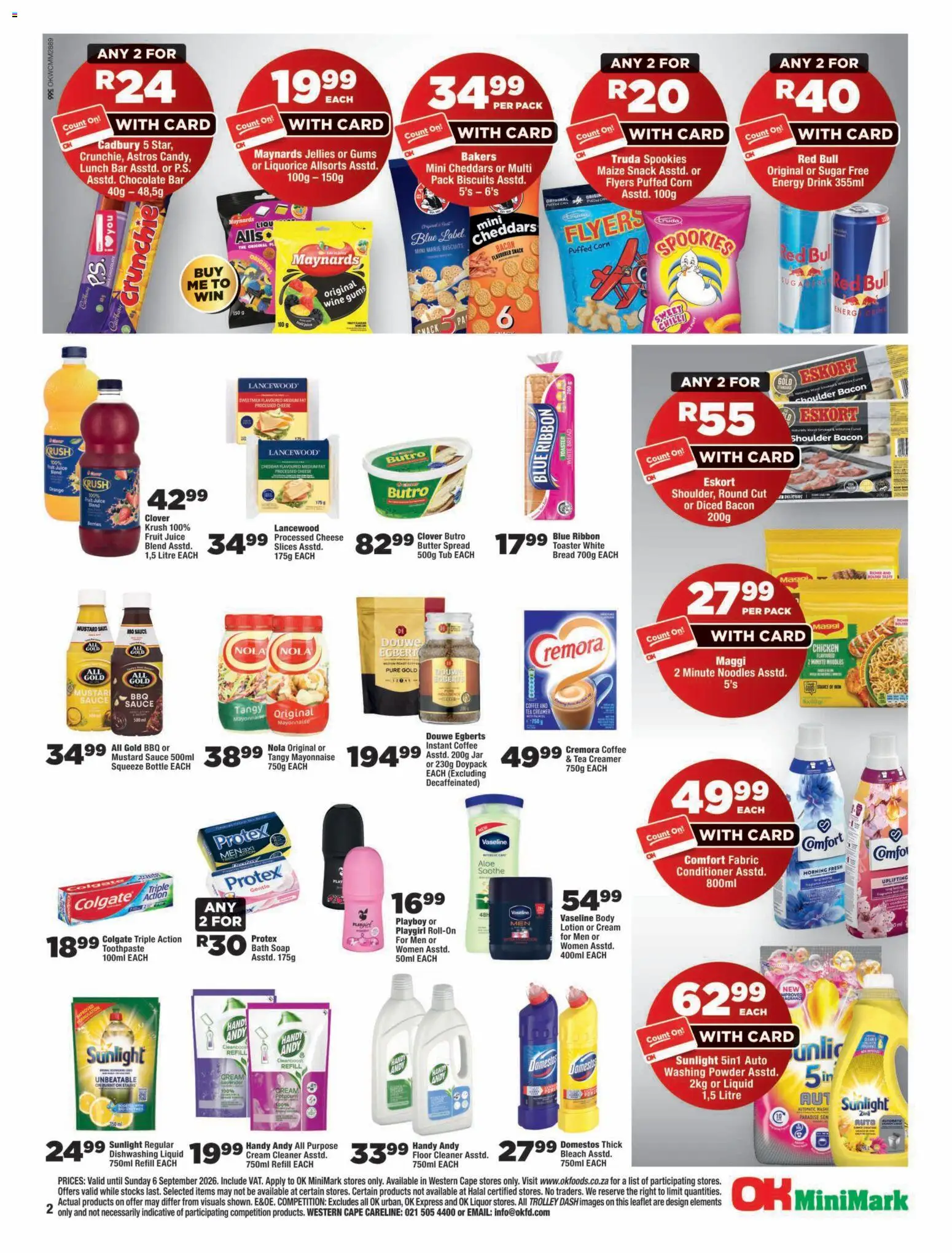 New OK Foods catalogue – valid from 25/08/2026 | Page: 2 | Products: Bleach, Chocolate, Energy drink, Sugar