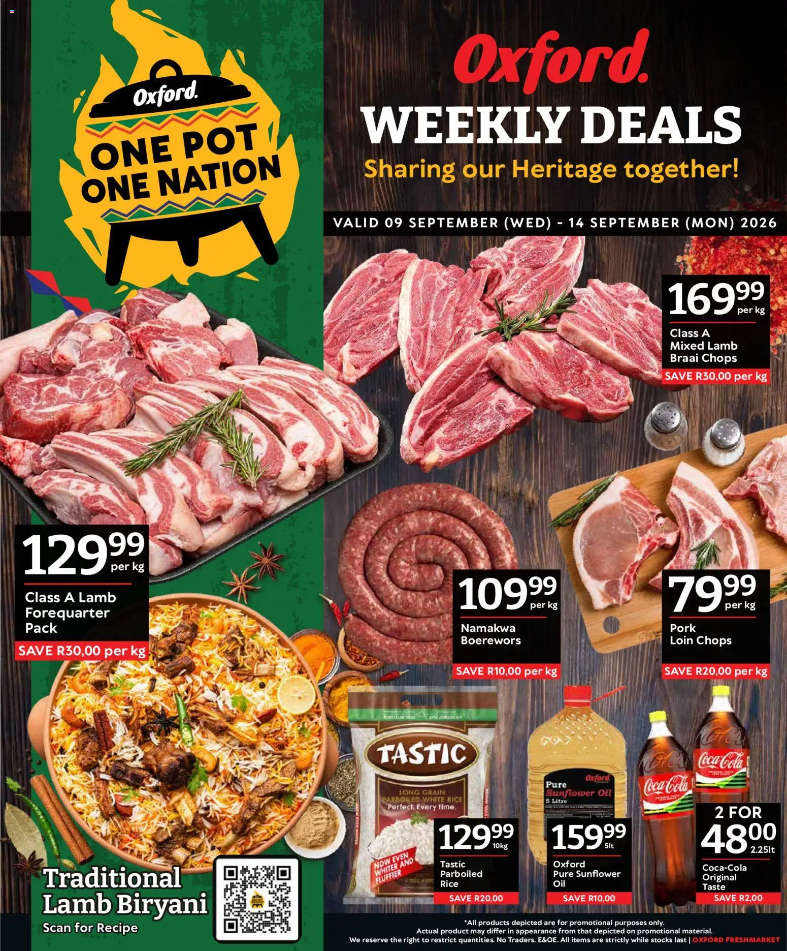 New Oxford Freshmarket catalogue – valid from 09/09/2026 | Page: 1 | Products: Boerewors, Oil, Pork, Rice