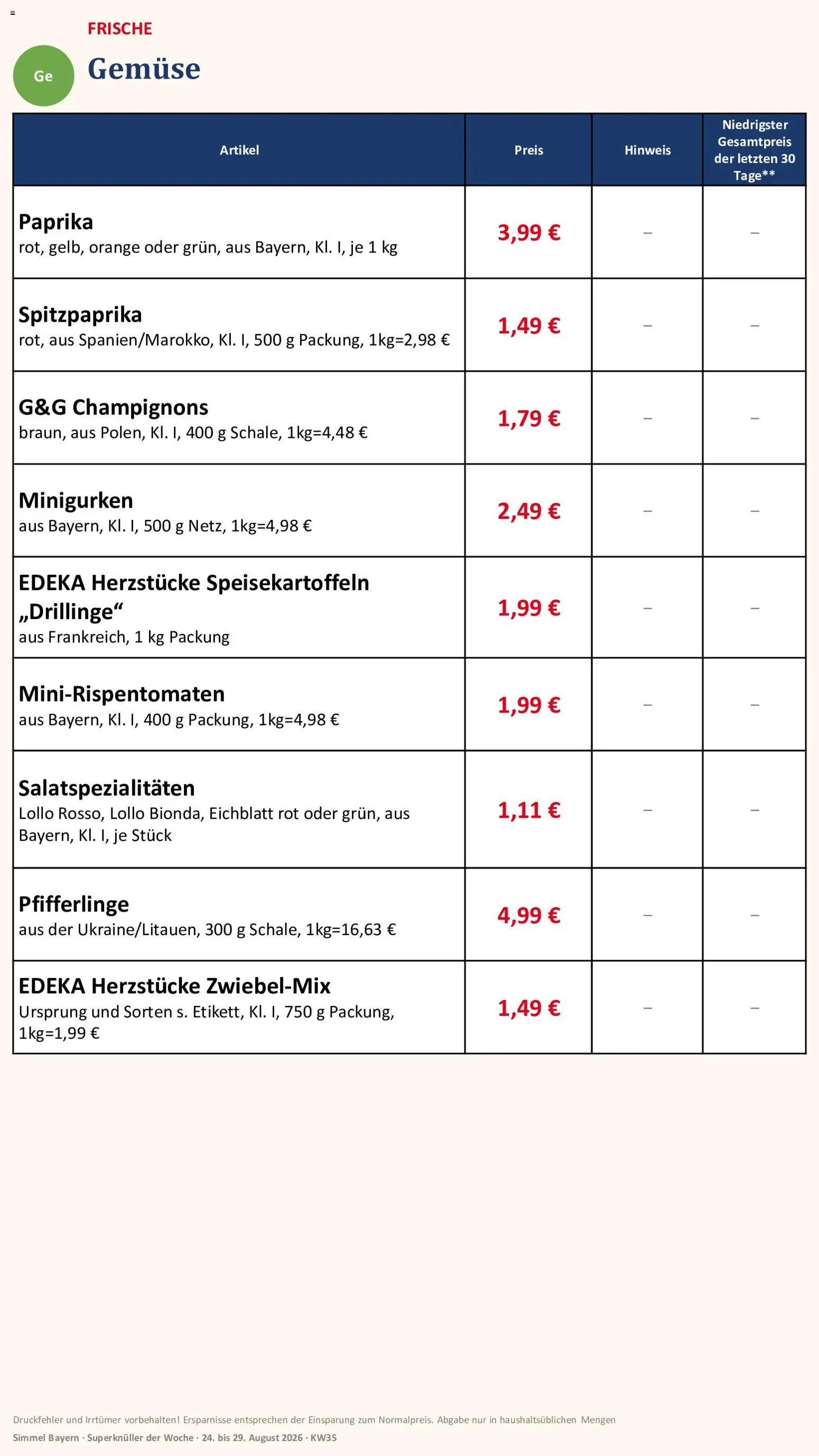 Simmel Bayern – gültig ab 24.08.2026 | Seite: 3 | Produkte: Champignons, Gemüse, Paprika, Pfifferlinge