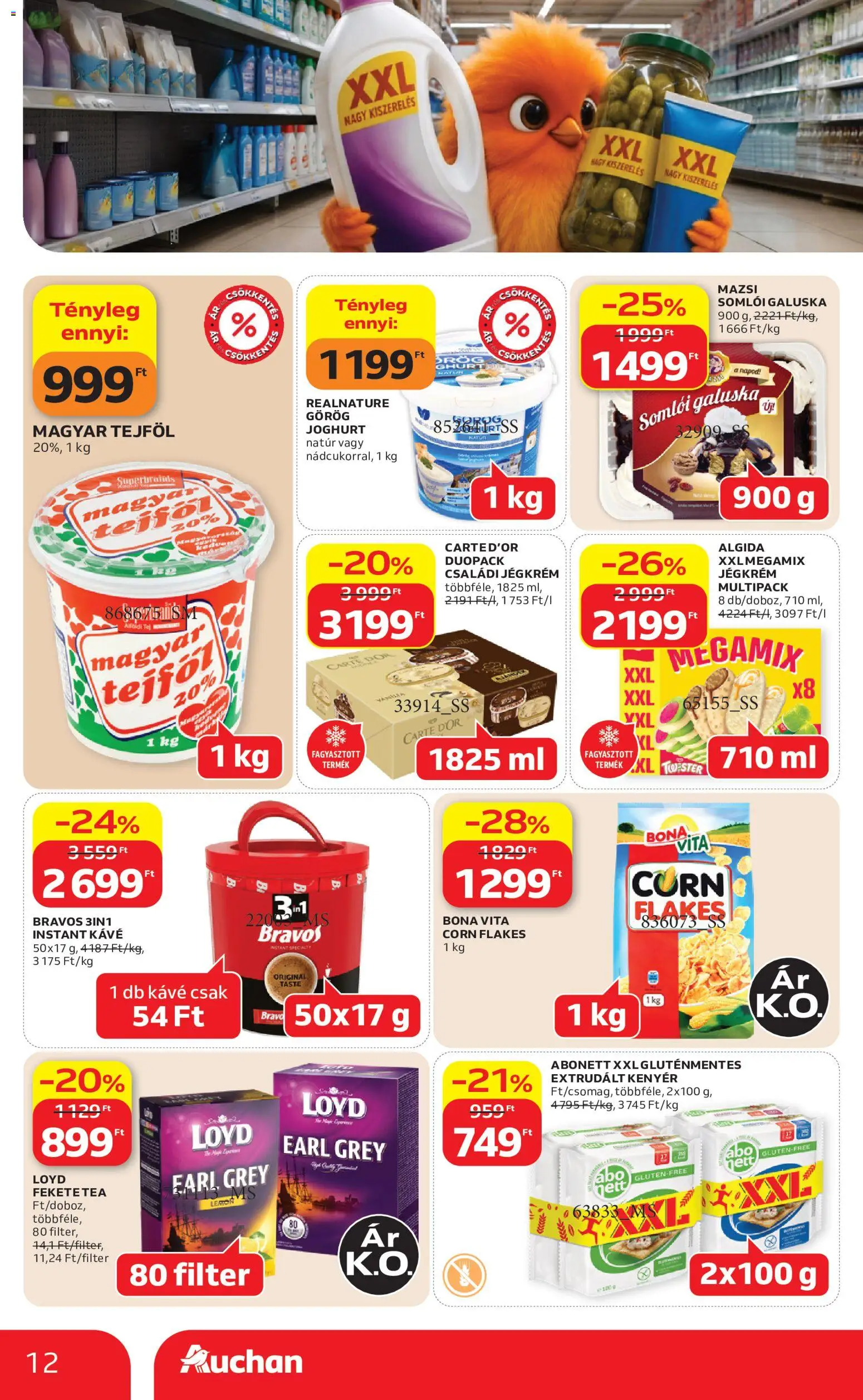 Auchan akciós ujság - amely érvényes a következő dátumtól: 2026.08.06. | Oldal: 12 | Termékek: Joghurt, Gluténmentes, Jégkrém, Instant kávé