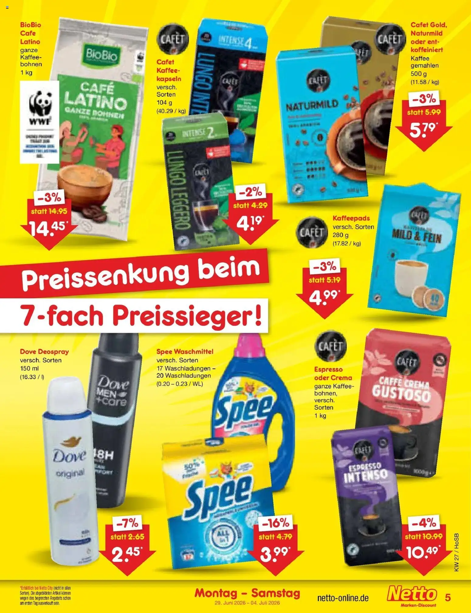 Netto Marken-Discount Prospekt Hannover – gültig ab 29.06.2026 | Seite: 5 | Produkte: Kaffeepads, Spee, Waschmittel, Deospray