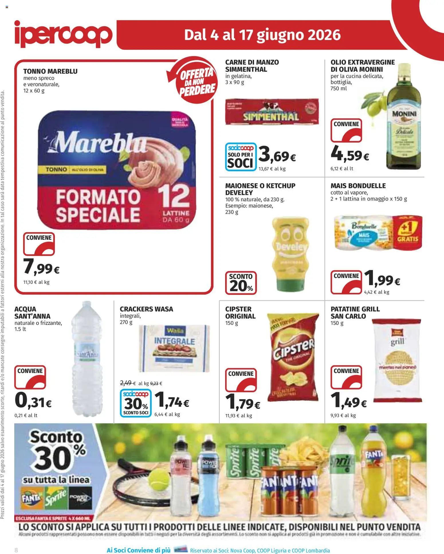 Volantino Ipercoop del 04.06.2026 | Pagina: 8 | Prodotti: Acqua, Maionese, Olio, Mais