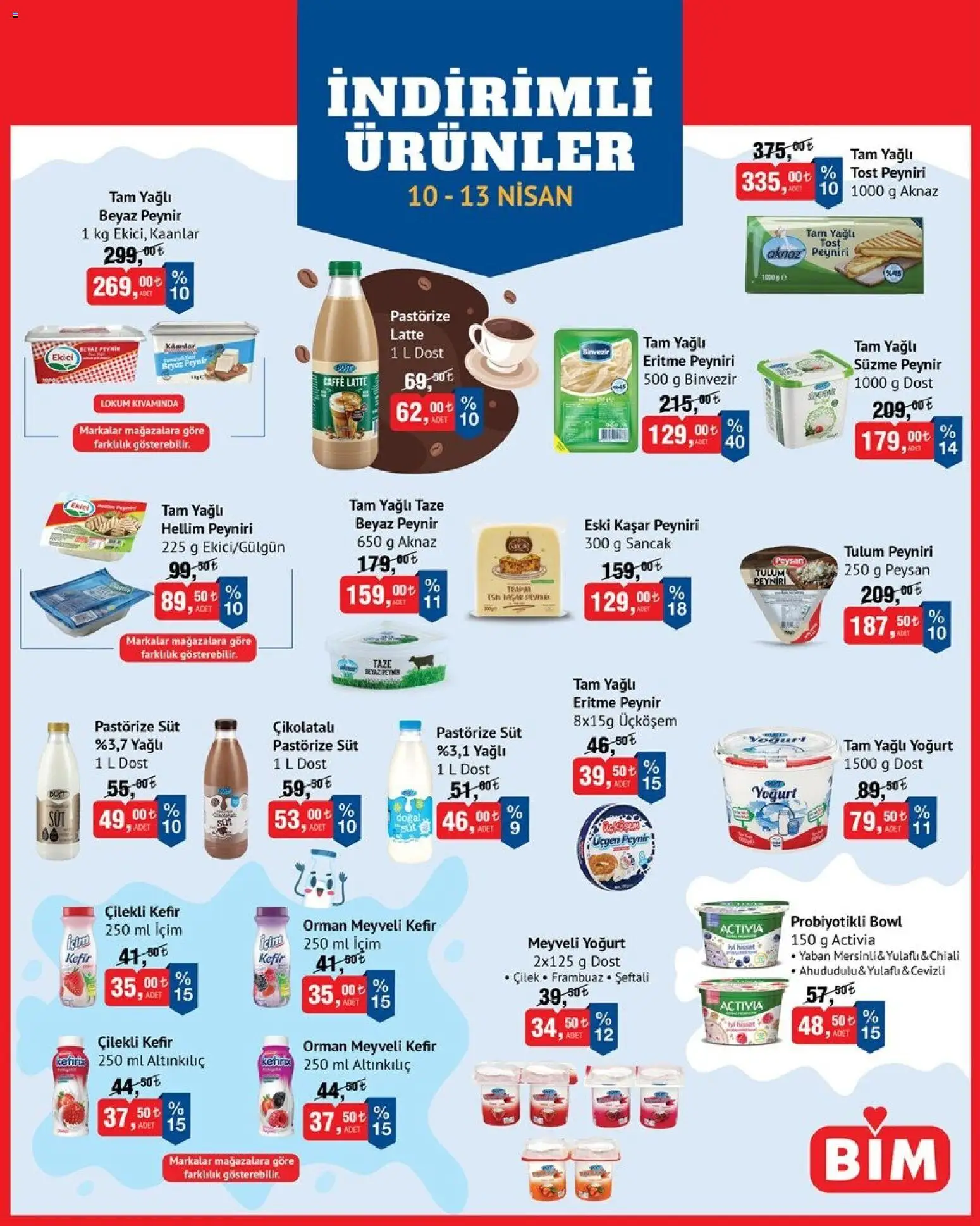 BİM - İndirimli Ürünler - 10.04.2026 tarihinden itibaren geçerlidir | Sayfa: 3 | Ürünler: Kefir, Meyveli yoğurt, Süt, Tulum