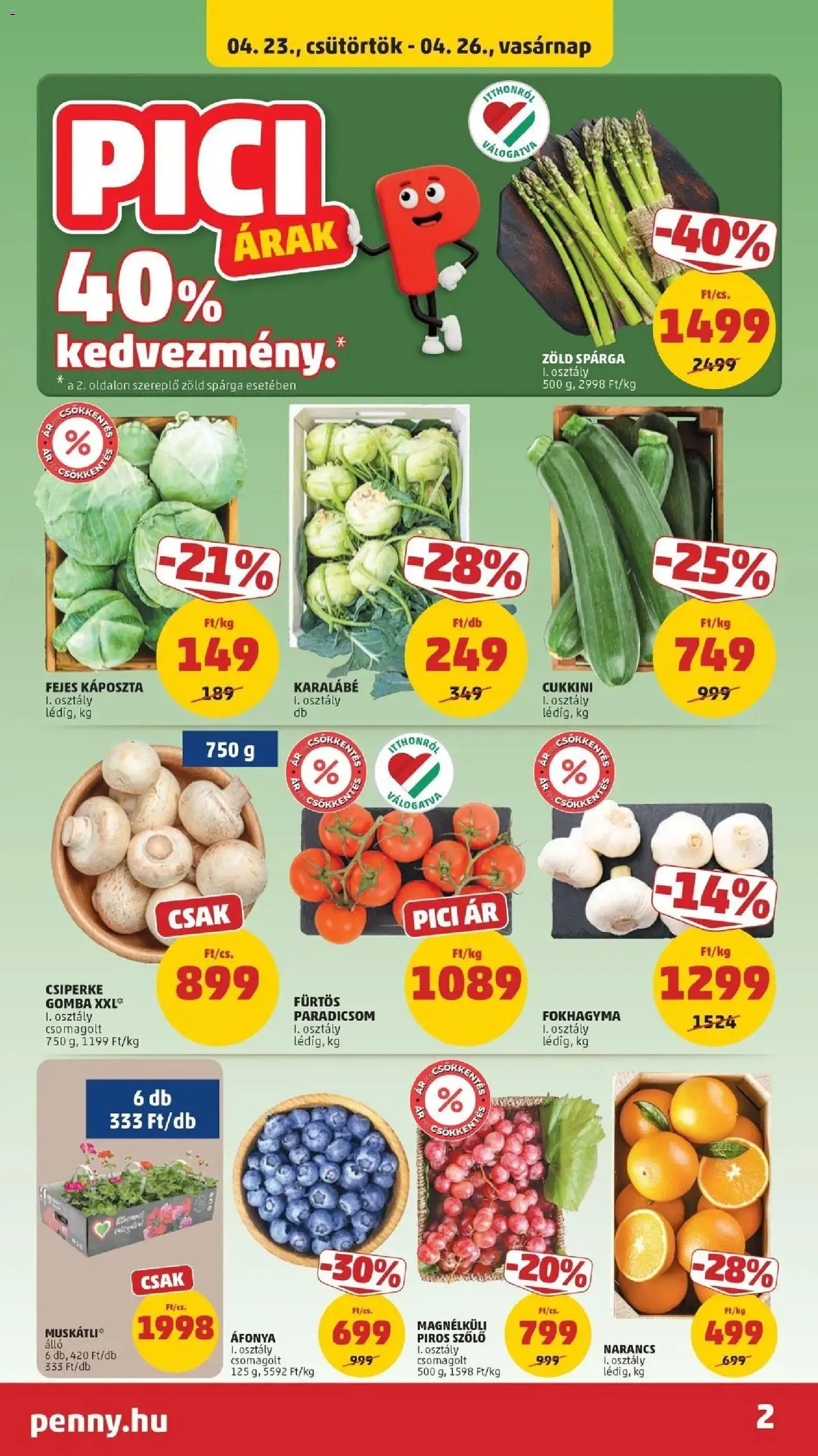 PENNY akciós ujság - amely érvényes a következő dátumtól: 2026.04.23. | Oldal: 2 | Termékek: Fokhagyma, Szőlő, Áfonya, Fejes káposzta