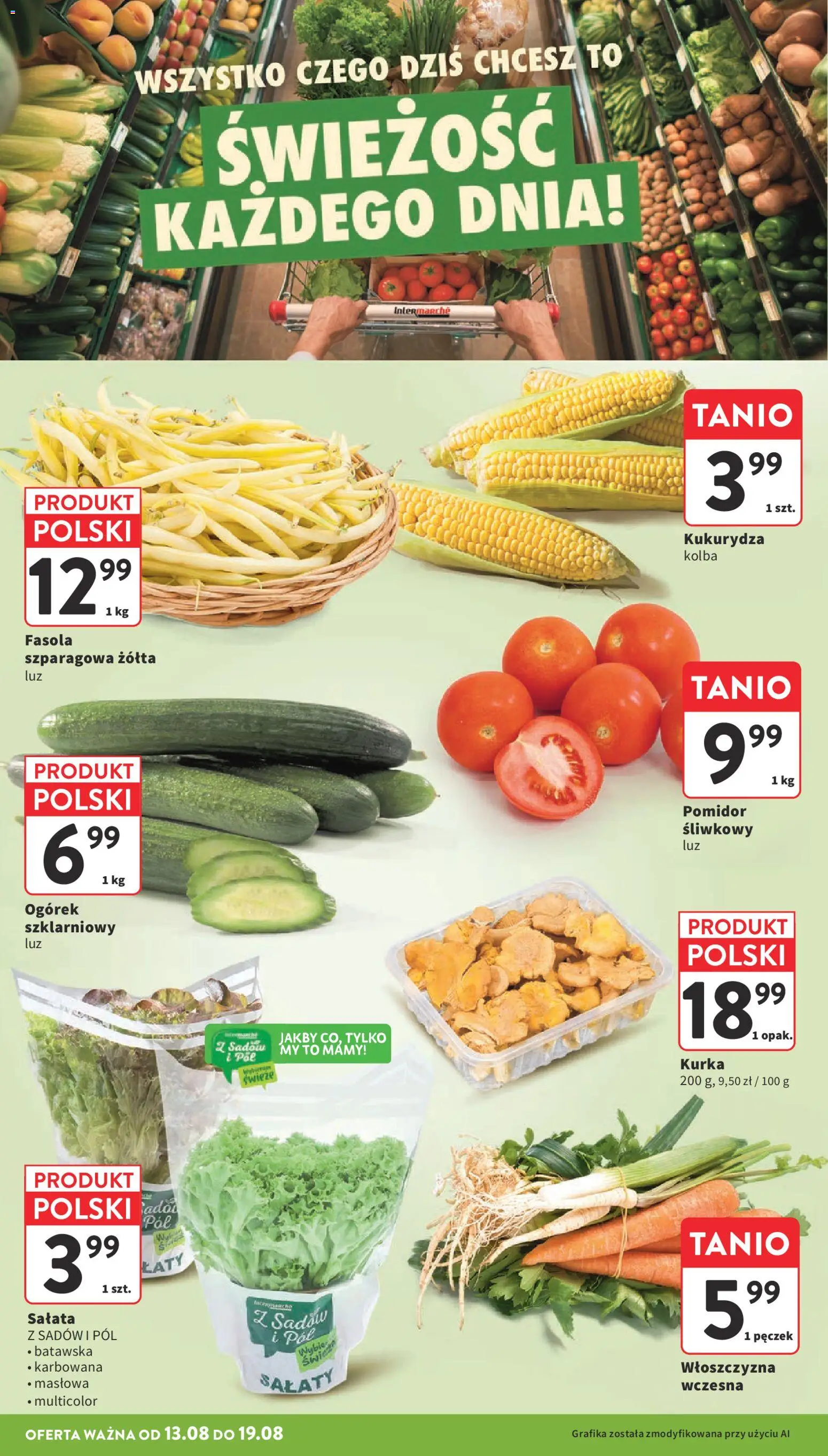Intermarche gazetka od 13.08.2026 | Strona: 18 | Produkty: Pomidor śliwkowy, Włoszczyzna, Kukurydza, Fasola