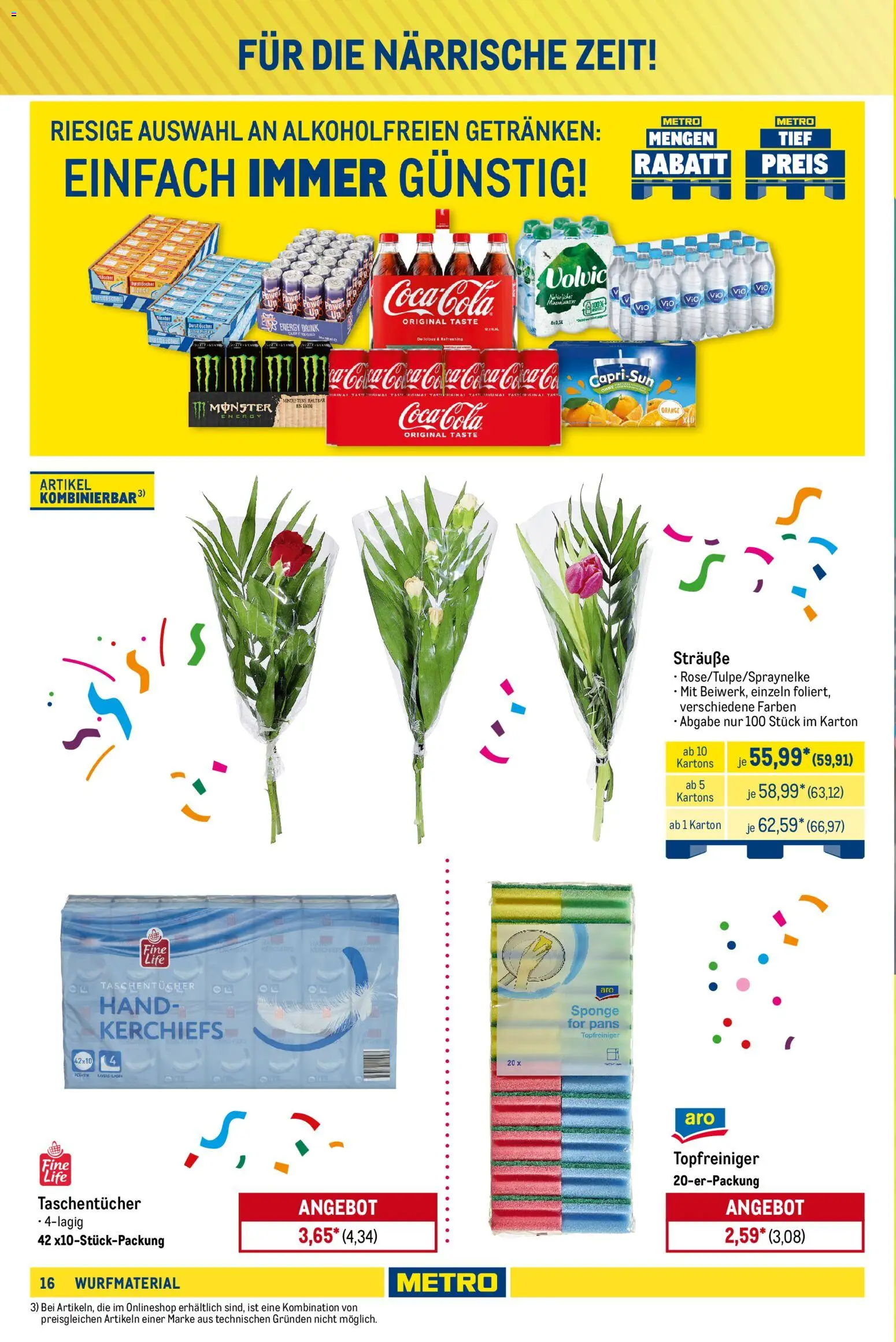 Metro Wurfmaterial Karneval – gültig ab 28.09.2026 | Seite: 16 | Produkte: Coca cola, Energy, Taschentücher, Monster