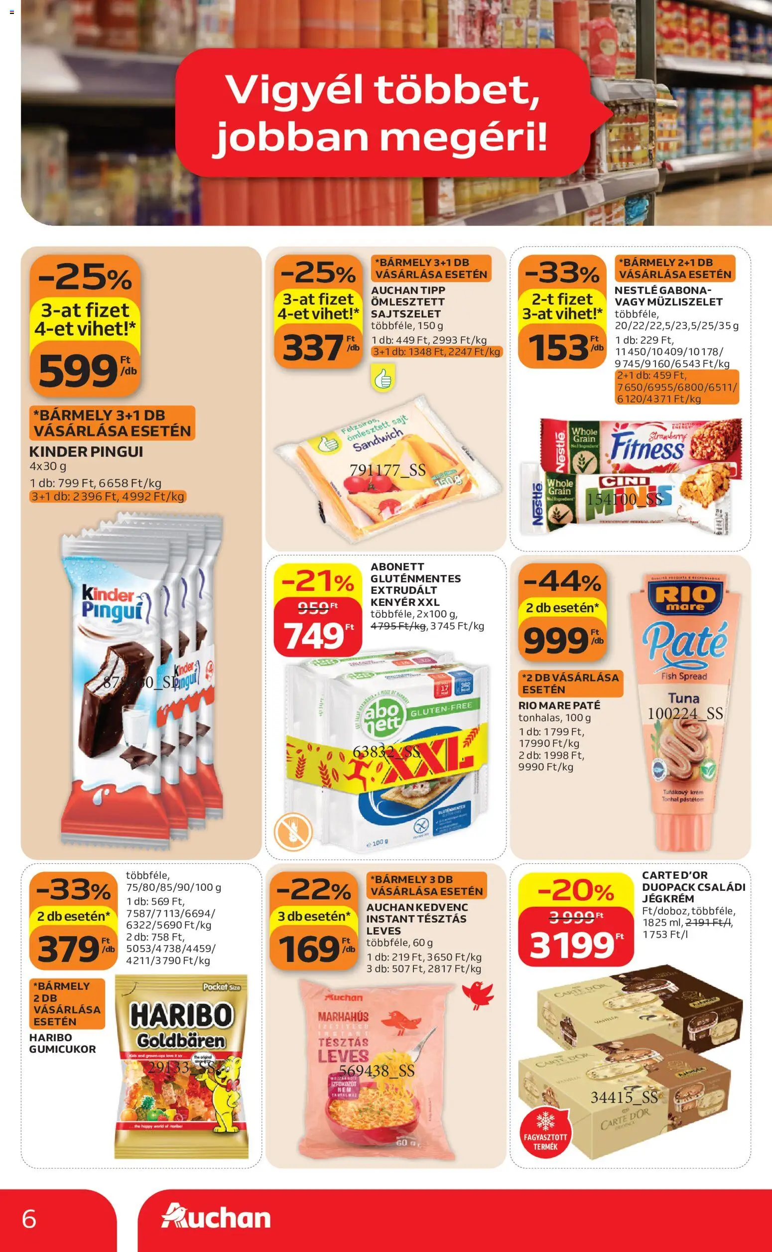 Auchan akciós ujság - amely érvényes a következő dátumtól: 2026.08.06. | Oldal: 6 | Termékek: Sál, Gluténmentes, Jégkrém, Extrudált kenyér
