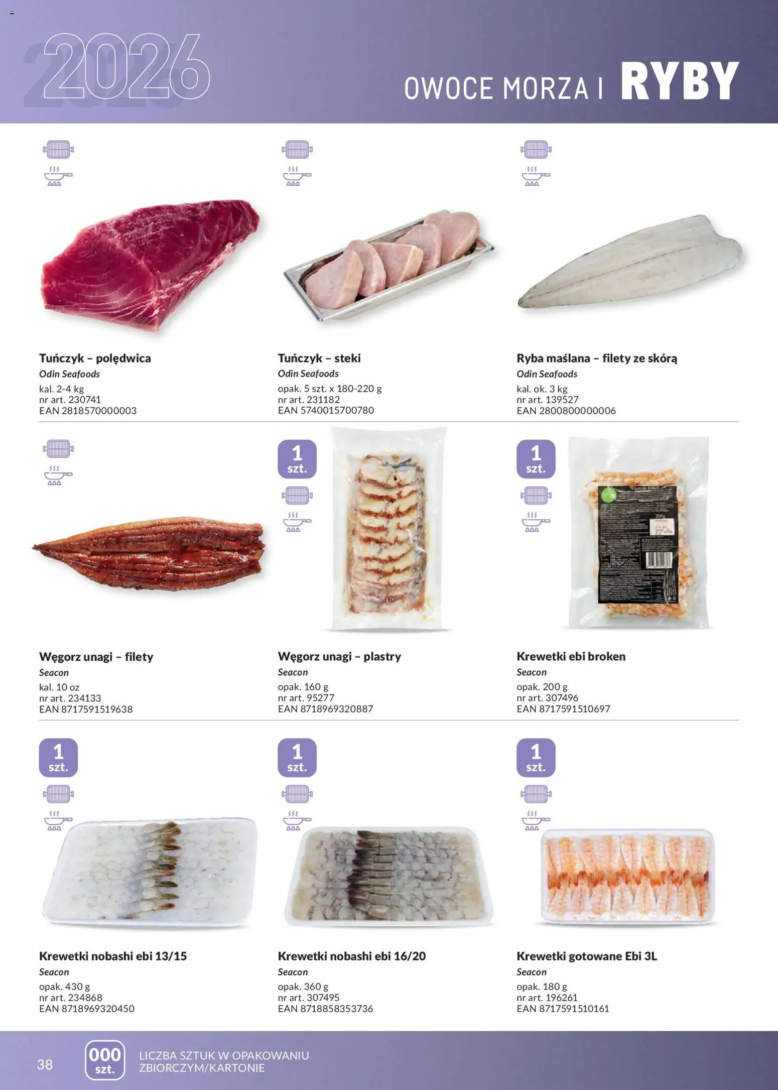 Makro gazetka - Mrożonki od 01.05.2026 | Strona: 38 | Produkty: Krewetki, Tuńczyk, Krewetki gotowane, Owoce morza