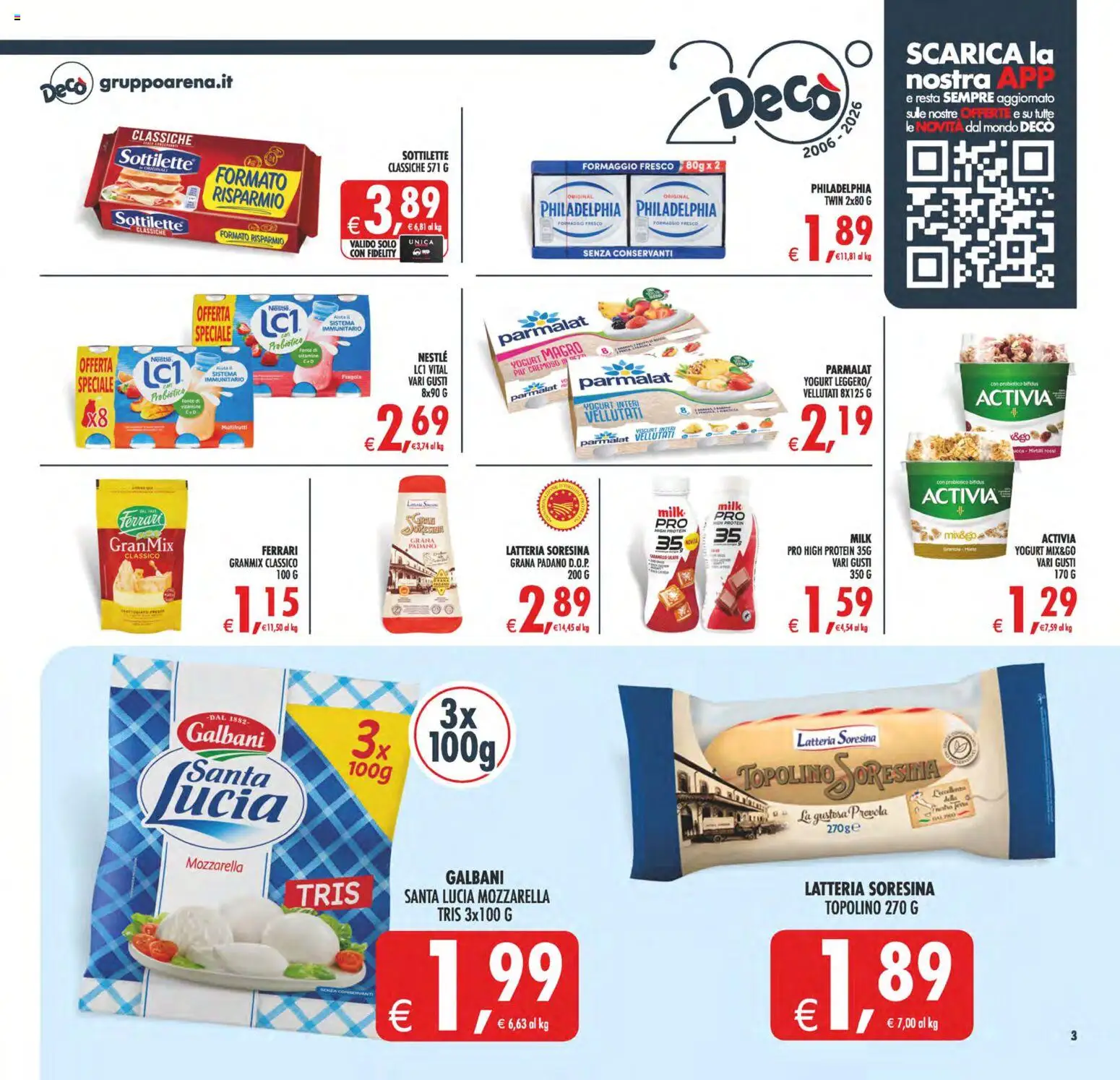 Volantino Decò del 28.04.2026 | Pagina: 3 | Prodotti: Yogurt, Mozzarella, Formaggio, Grana Padano