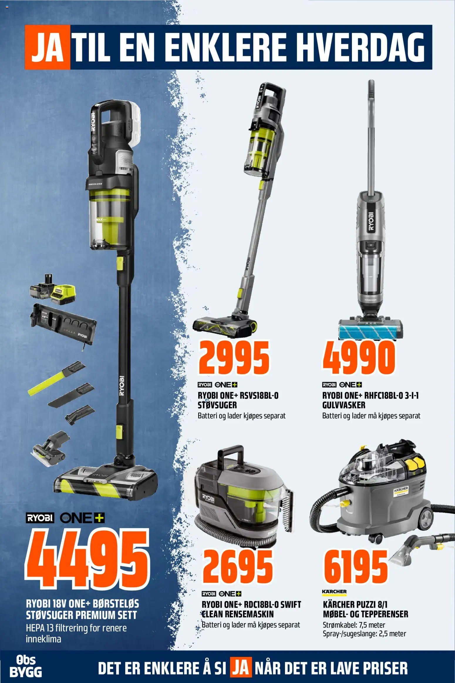 {H1} | Side: 7 | Produkter: Ryobi, Støvsuger, Batteri