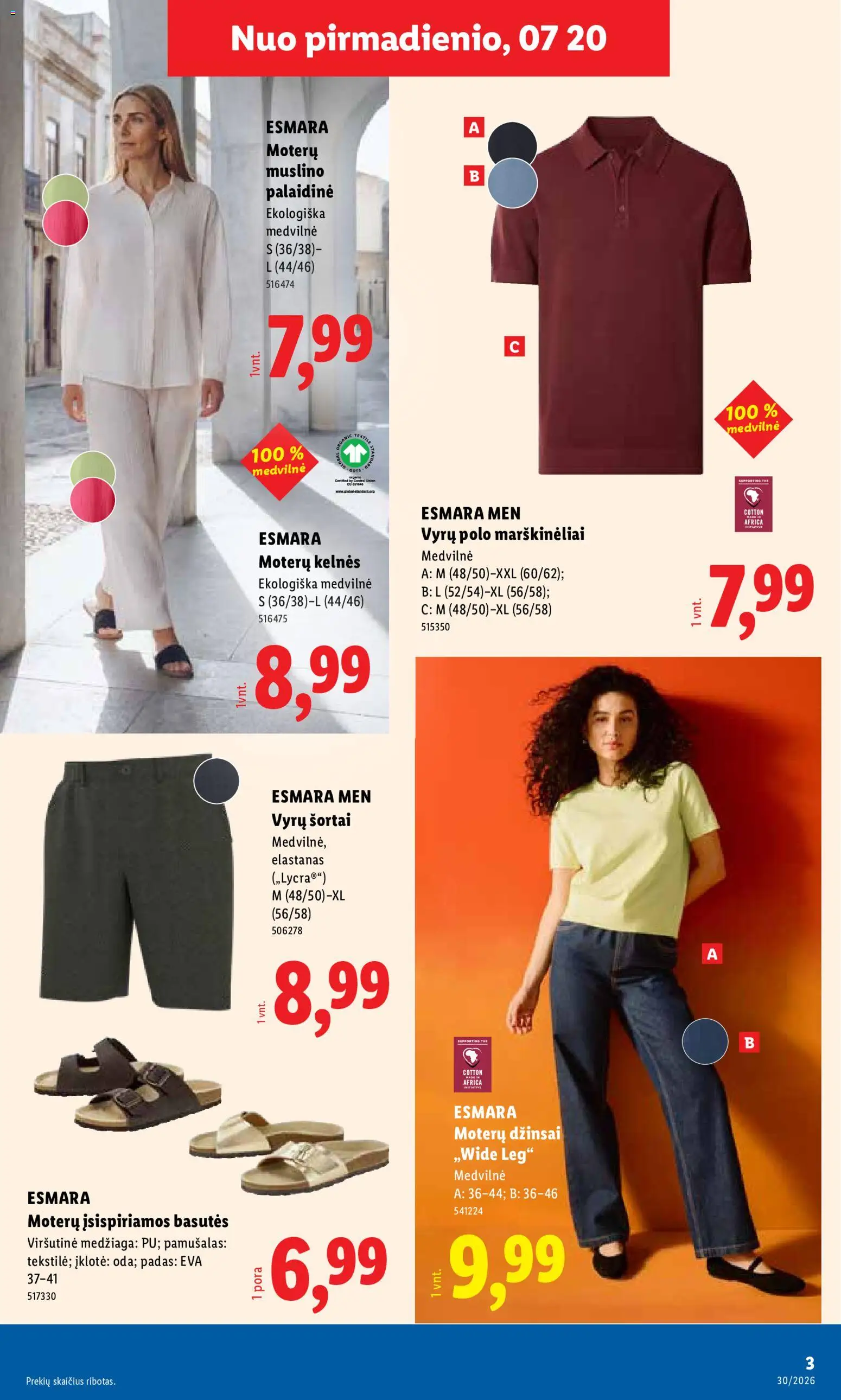 LIDL akcijos nuo 2026.07.20 | Puslapis: 3 | Prekių: Palaidinė, Marškinėliai, Kelnes, Šortai
