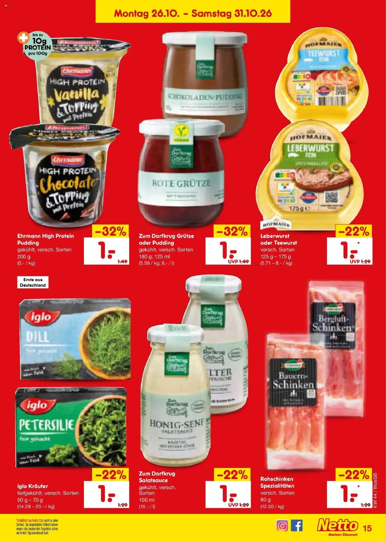 Netto Marken-Discount Prospekt Leonberg (ab 26.10.2026) » Angebote | Seite: 23 | Produkte: Spezialitäten, Iglo, Pudding, Petersilie