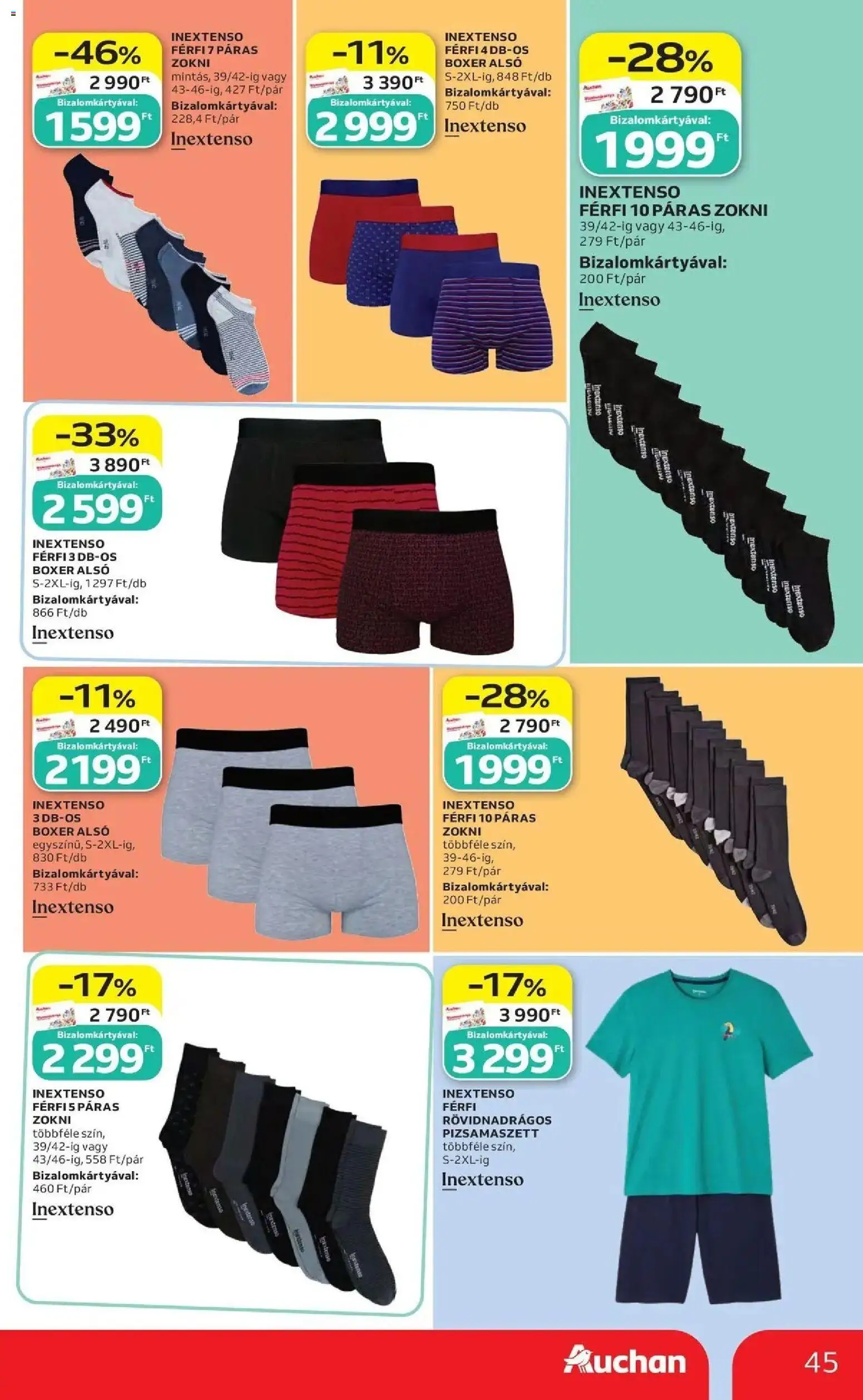 Auchan akciós újság Szolnok - 2026.08.27. -tól/töl > akció, lapozható szórólap 🛍️ | Oldal: 45 | Termékek: Zokni