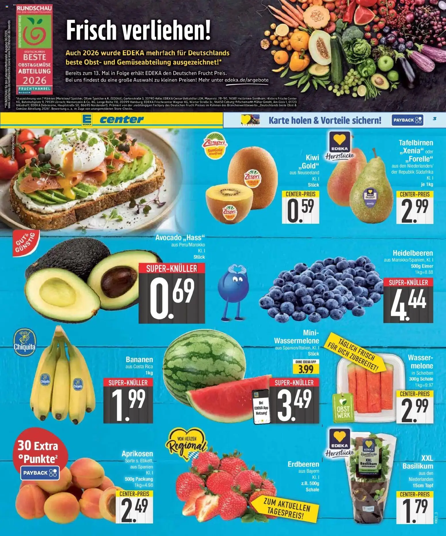 E center Prospekt Neuburg An Der Donau – gültig ab 17.05.2026 | Seite: 4 | Produkte: Bananen, Heidelbeeren, Wassermelone, Melone