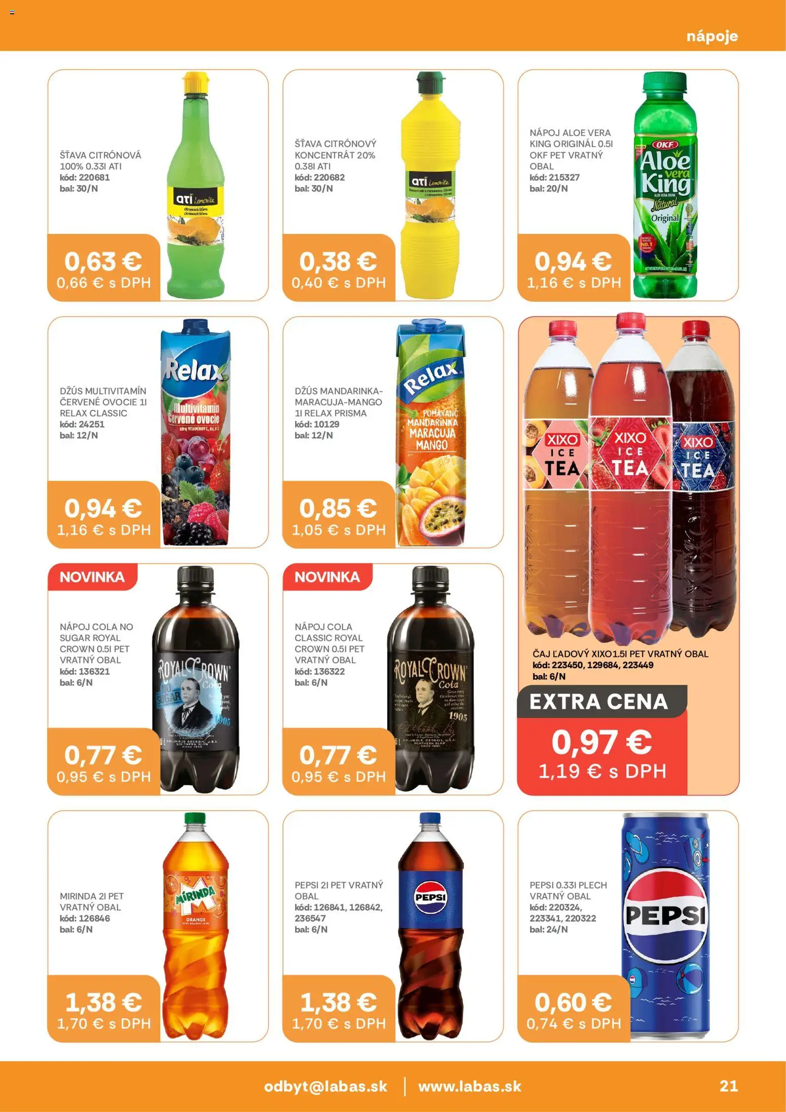 Nové Labaš akcie – leták je platný od 11.09.2026 | Strana: 21 | Produkty: Aloe Vera, Nápoje, Cola, Ovocie