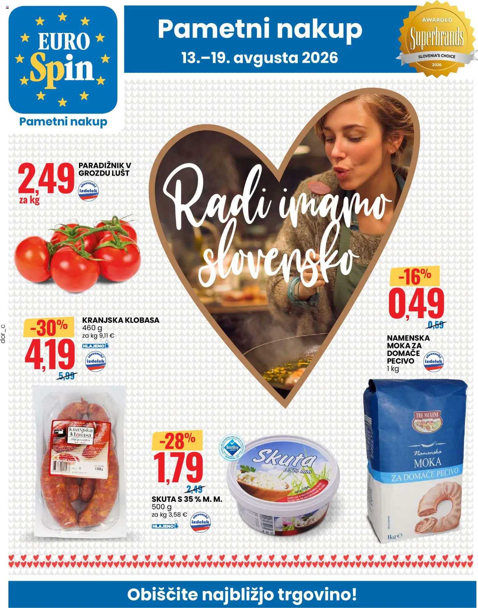 Novi Eurospin katalog ponudbe – veljaven od 13.08.2026 | Stran: 1 | Izdelki: Moka, Cottage cheese, Paradiznik, Skuta