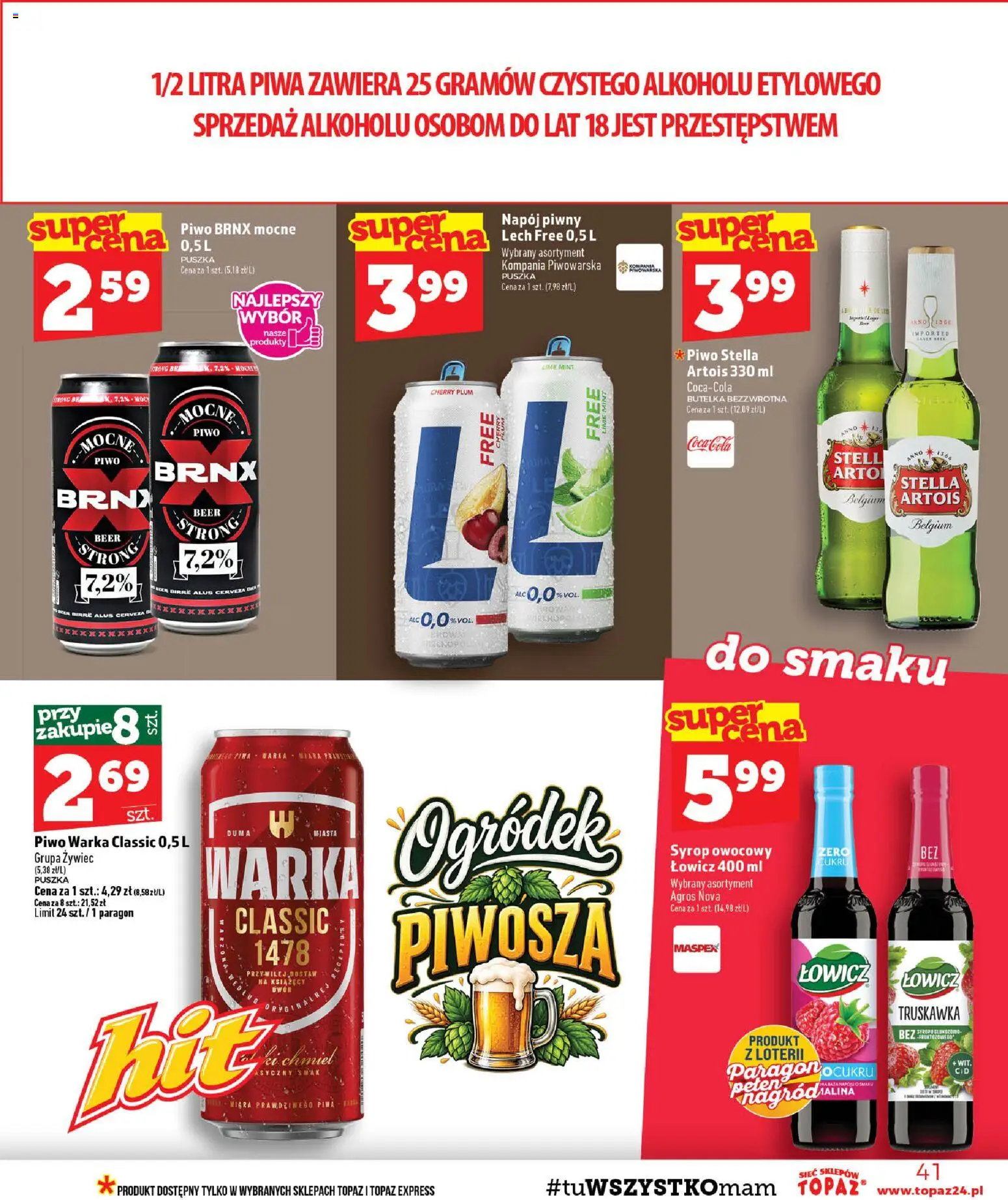 Topaz gazetka od 24.09.2026 | Strona: 41 | Produkty: Coca cola, Warka, Piwo, Syrop owocowy