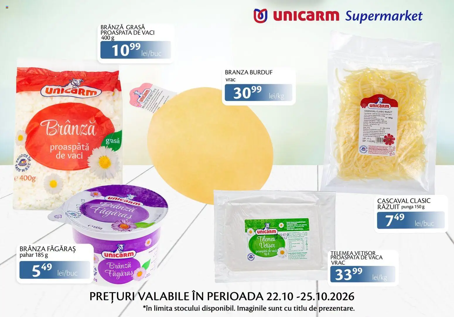 Noul catalog Unicarm – valabil de la 22.10.2026 | Pagină: 4 | Produse: Pungă, Branza proaspata, Cașcaval, Brânză