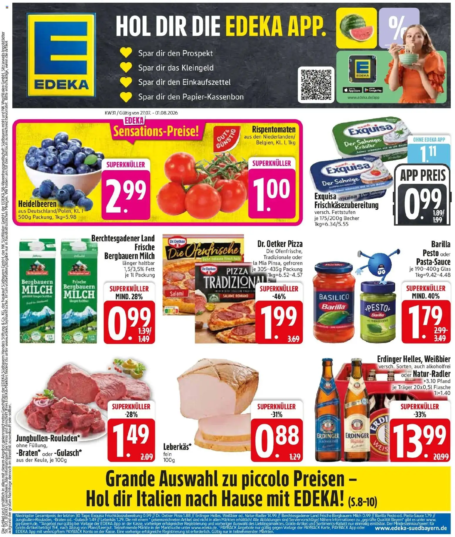 Edeka prospekt Rattenberg – gültig ab 27.07.2026 | Seite: 3 | Produkte: Milch, Weißbier, Ofenfrische, Pizza