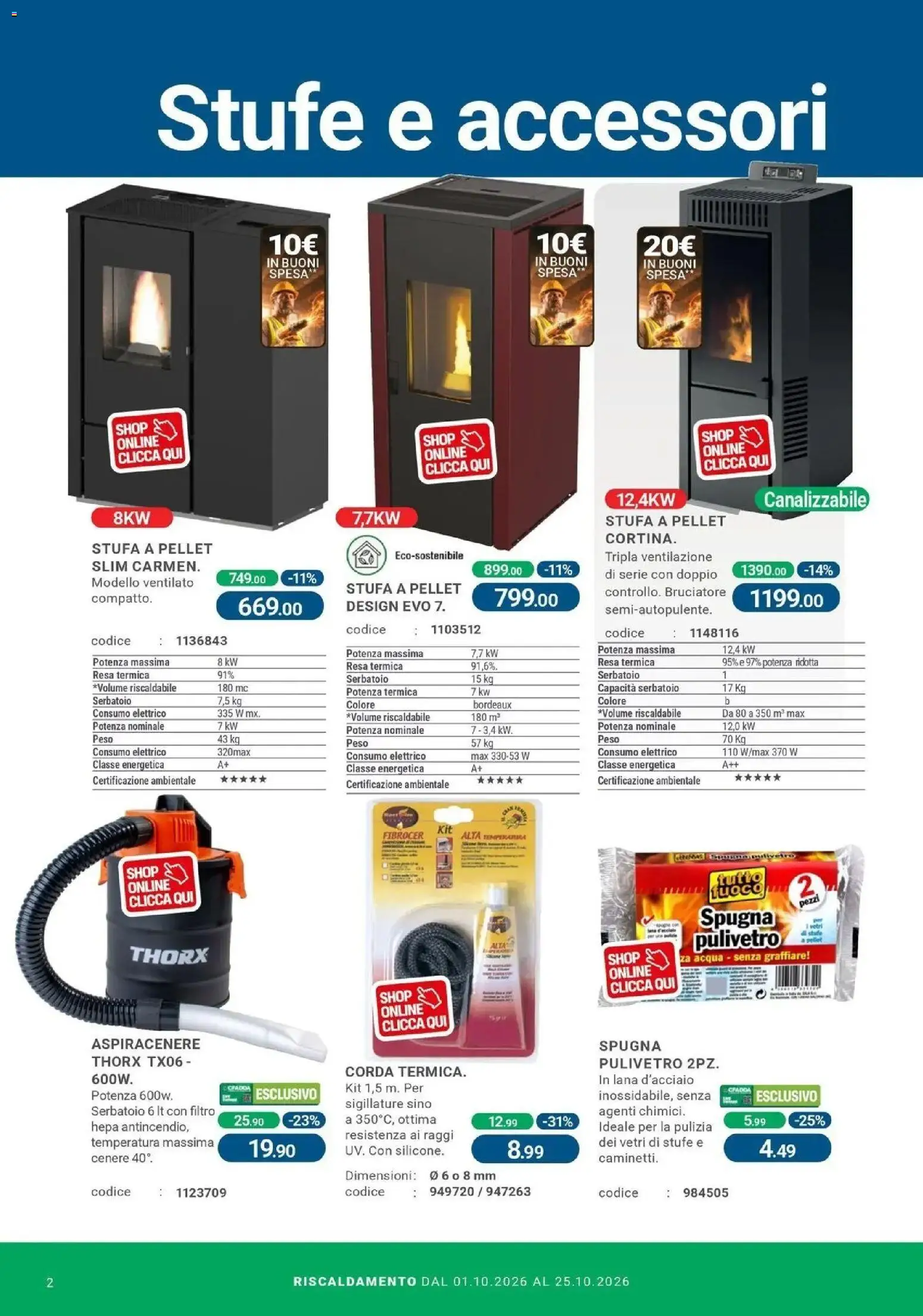 Volantino CFadda del 01/10/2026 | Pagina: 2 | Prodotti: Spugna, Stufa a pellet, Acqua, Stufa