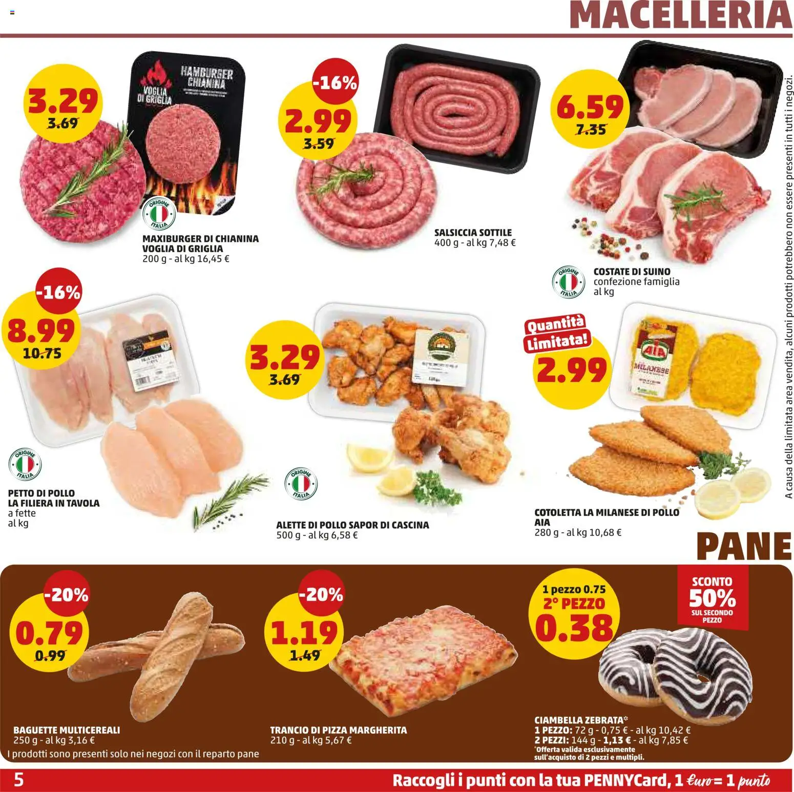 Volantino PENNY del 18.06.2026 | Pagina: 5 | Prodotti: Petto di Pollo, Pane, Pizza, Griglia