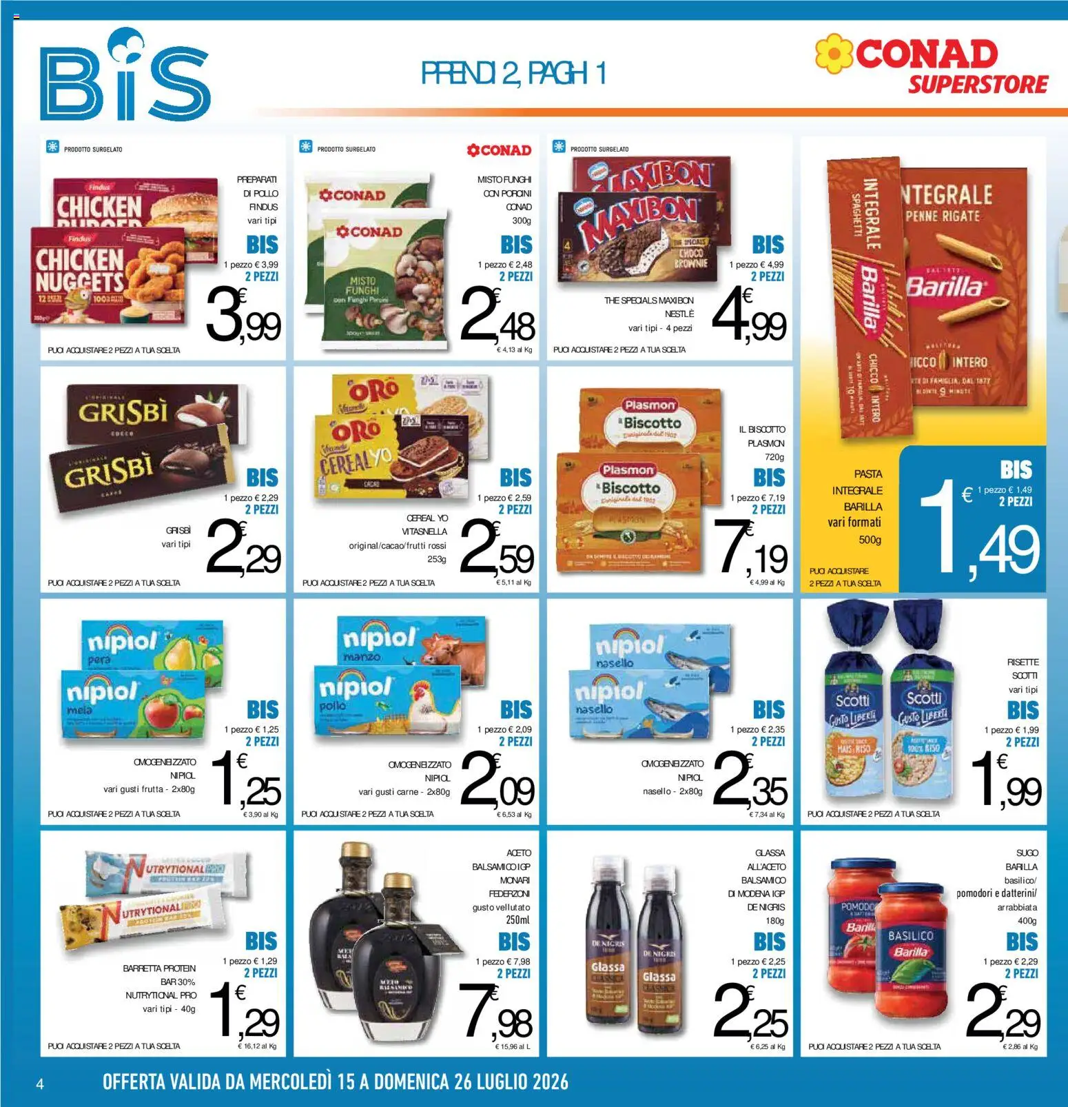 Volantino Conad del 15/07/2026 | Pagina: 4 | Prodotti: Pollo, Barretta, Aceto, Penne