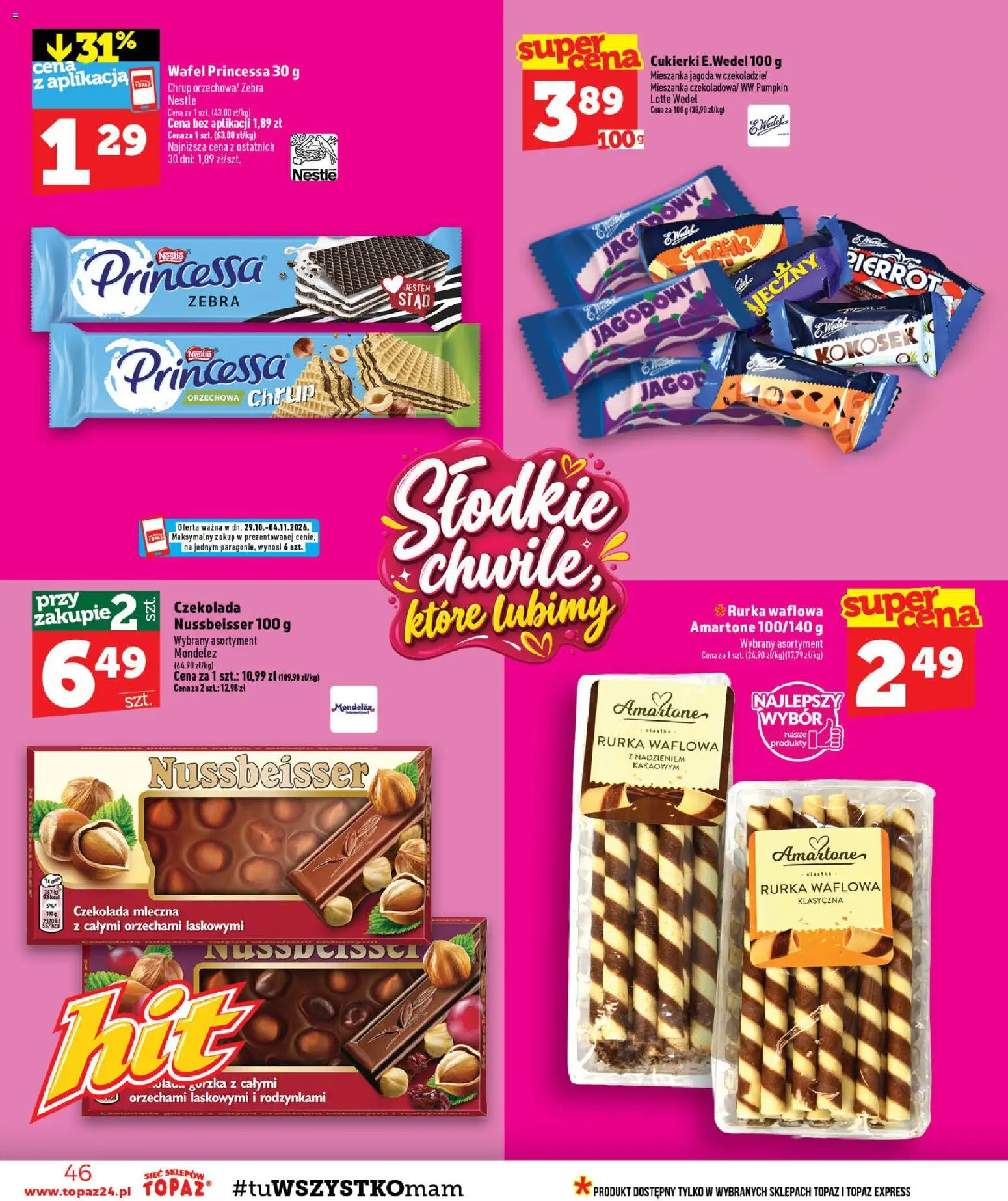 Topaz gazetka - MAZ od 29.10.2026 | Strona: 46 | Produkty: Czekolada mleczna, Orzechowa, Czekolada, Cukierki