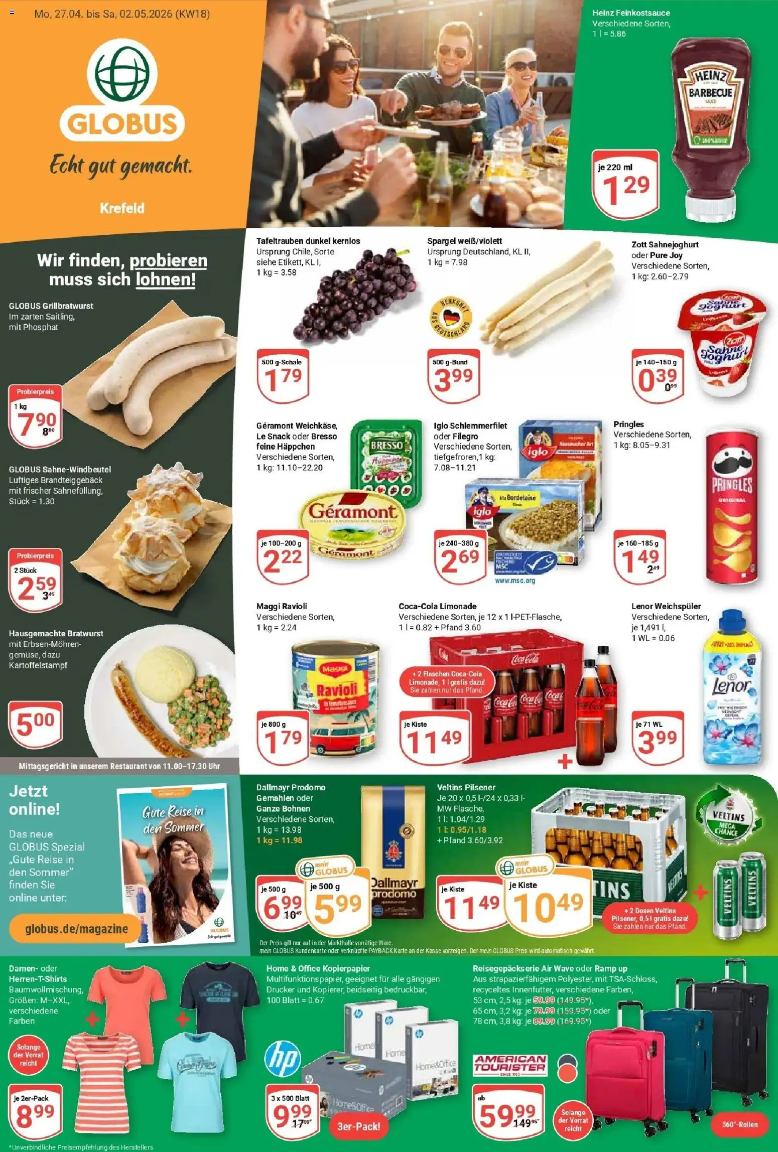 Globus Prospekt Krefeld	 – gültig ab 27.04.2026 | Seite: 3 | Produkte: Bratwurst, Spargel, Bresso, Pringles