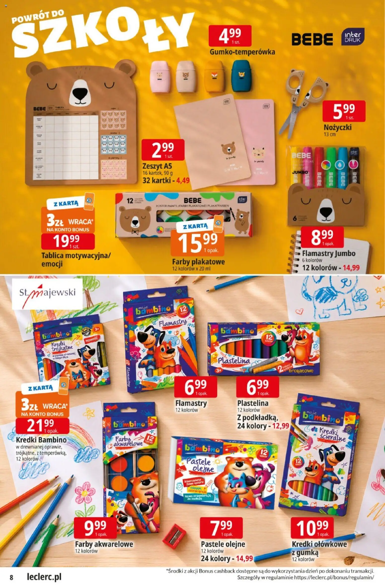 E.Leclerc gazetka od 11.08.2026 | Strona: 8 | Produkty: Karta, Plastelina, Kredki Bambino, Flamastry